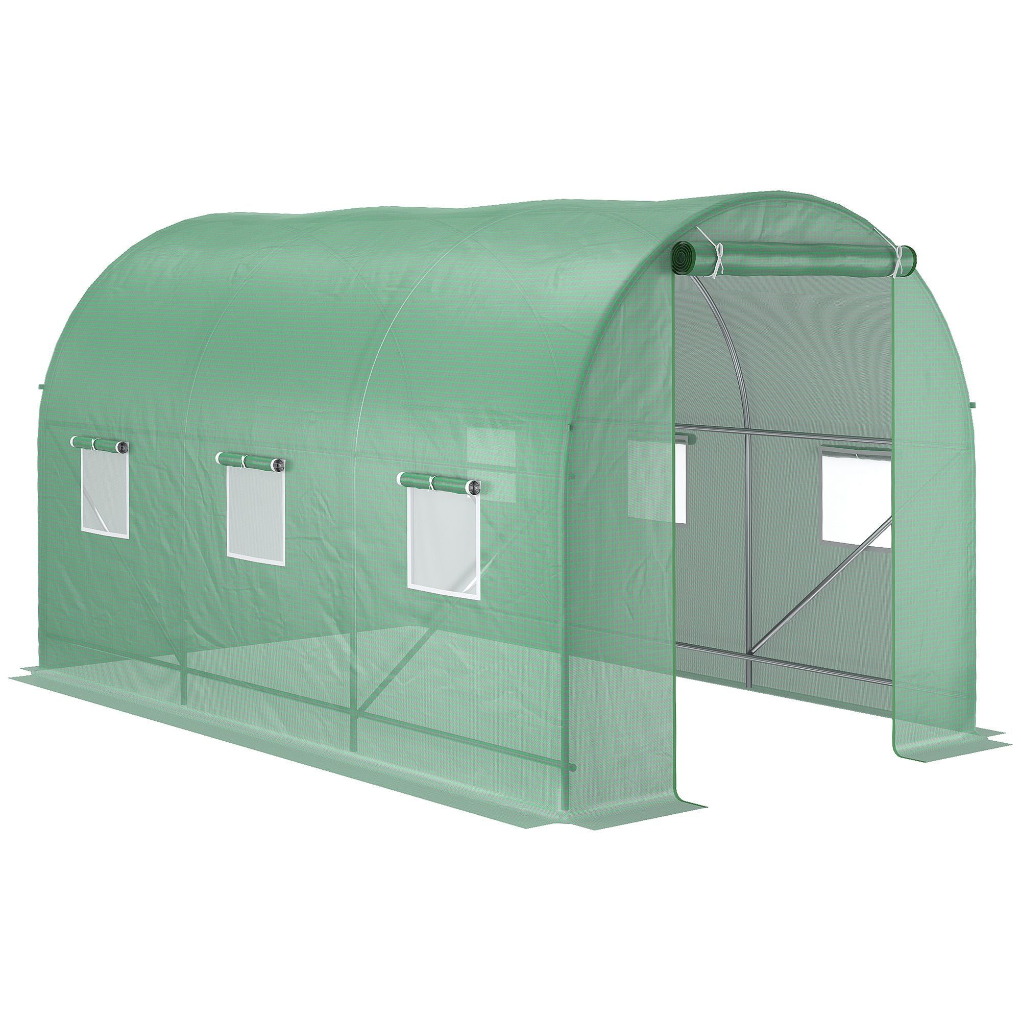 Outsunny 11.5' x 6.6' x 6.6' Walk-in Tunnel Greenhouse Garden Plant Seed Growing Warm House Outdoor Hot House w/ Roll Up Door, Windows, PE Cover Green