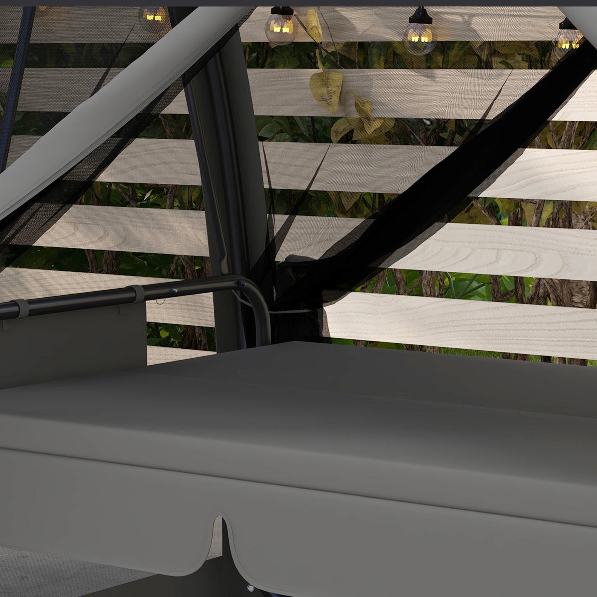 Outsunny 3-Seat Outdoor Swing Chair, Chaise Lounger Bed, Garden Hammock, Converting Flat Bed with Steel Stand, Canopy and Mesh Netting for Garden, Patio, Porch, Dark Grey