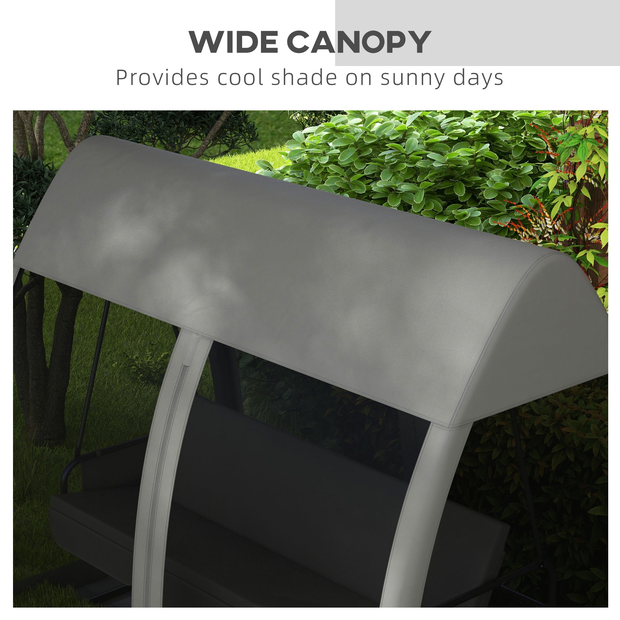 Outsunny 3-Seat Outdoor Swing Chair, Chaise Lounger Bed, Garden Hammock, Converting Flat Bed with Steel Stand, Canopy and Mesh Netting for Garden, Patio, Porch, Dark Grey