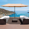 Outsunny 15' Outdoor Patio Umbrella with Twin Canopy Sunshade Steel Table Umbrella with Lift Crank, Cross base, Sandbag, Brown