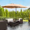 Outsunny 15' Outdoor Patio Umbrella with Twin Canopy Sunshade Steel Table Umbrella with Lift Crank, Cross base, Sandbag, Brown