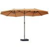 Outsunny 15' Outdoor Patio Umbrella with Twin Canopy Sunshade Steel Table Umbrella with Lift Crank, Cross base, Sandbag, Brown