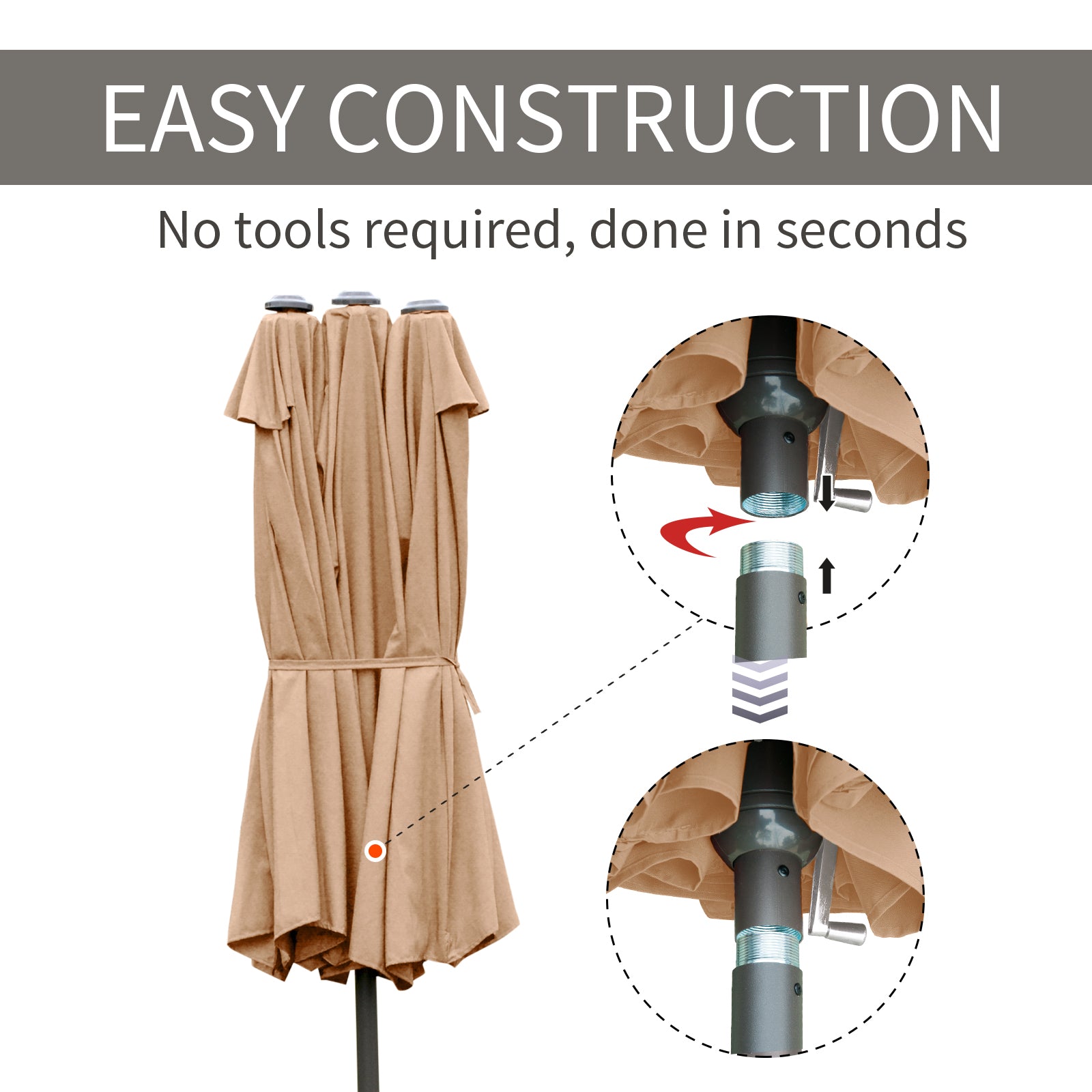 Outsunny 15' Outdoor Patio Umbrella with Twin Canopy Sunshade Steel Table Umbrella with Lift Crank, Cross base, Sandbag, Brown