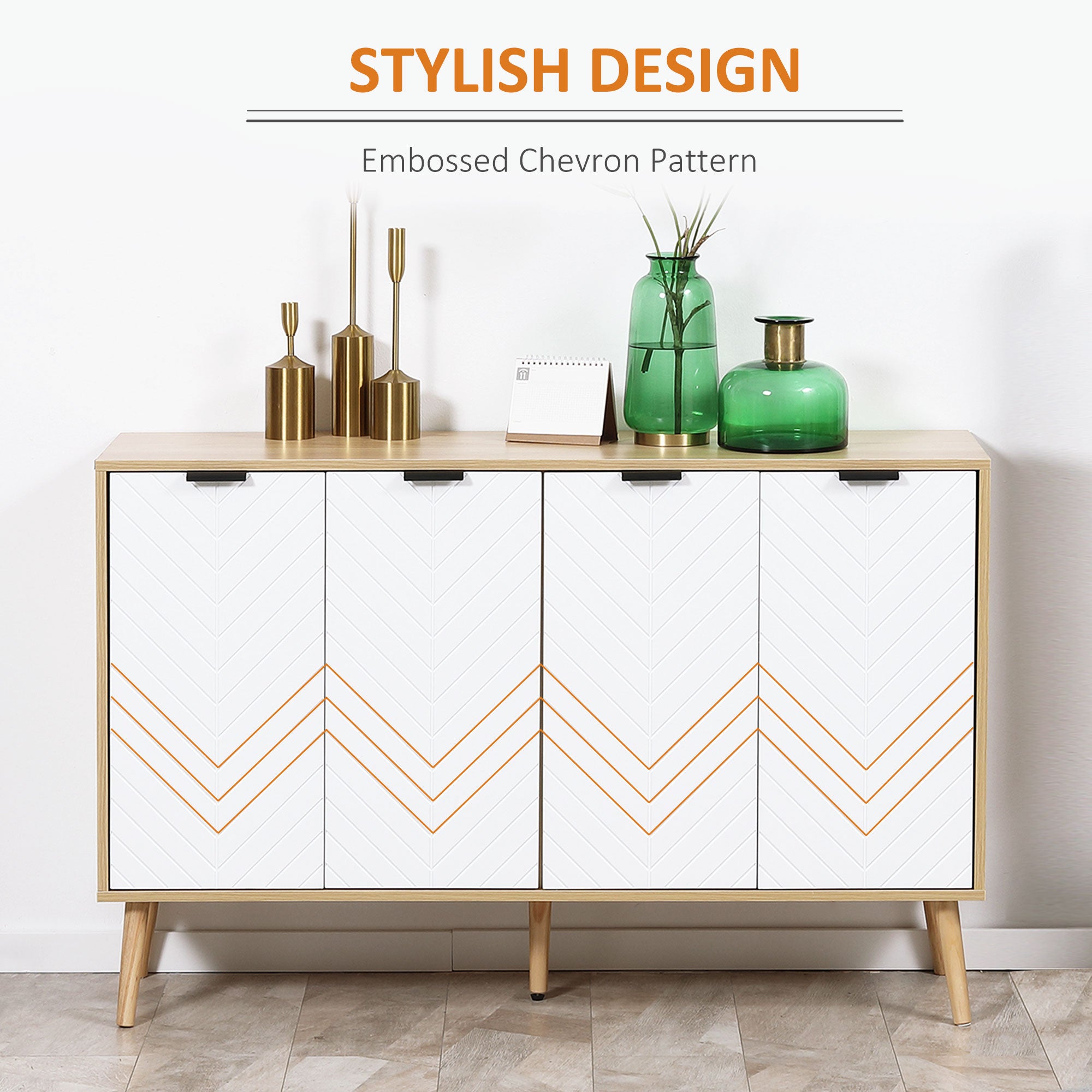 HOMCOM Kitchen Sideboard, Modern Storage Cabinet, Accent Cupboard with Adjustable Shelves, Natural