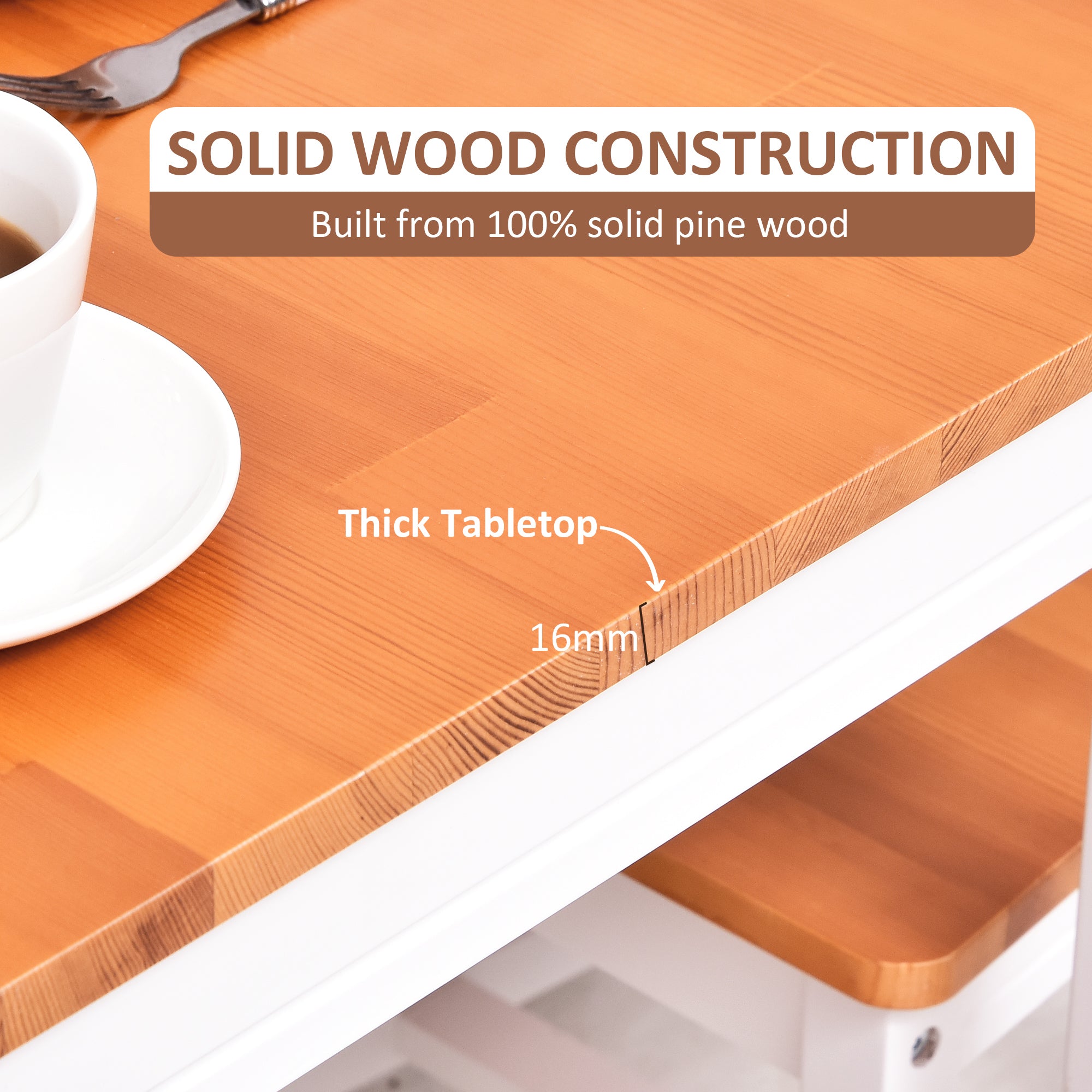 HOMCOM Dining Table Set for 4, 5 Piece Pine Wood Kitchen Table with High Back Chairs, Rectangular Table and 4 Armless Chair, White and Natural Wood