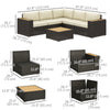 Outsunny 6 Pieces Rattan Patio Furniture Set, 5 Seater Sectional Outdoor Furniture with Wicker Corner Sofa and Wood-Plastic Coffee Table for Deck, Porch, Garden, Light Khaki