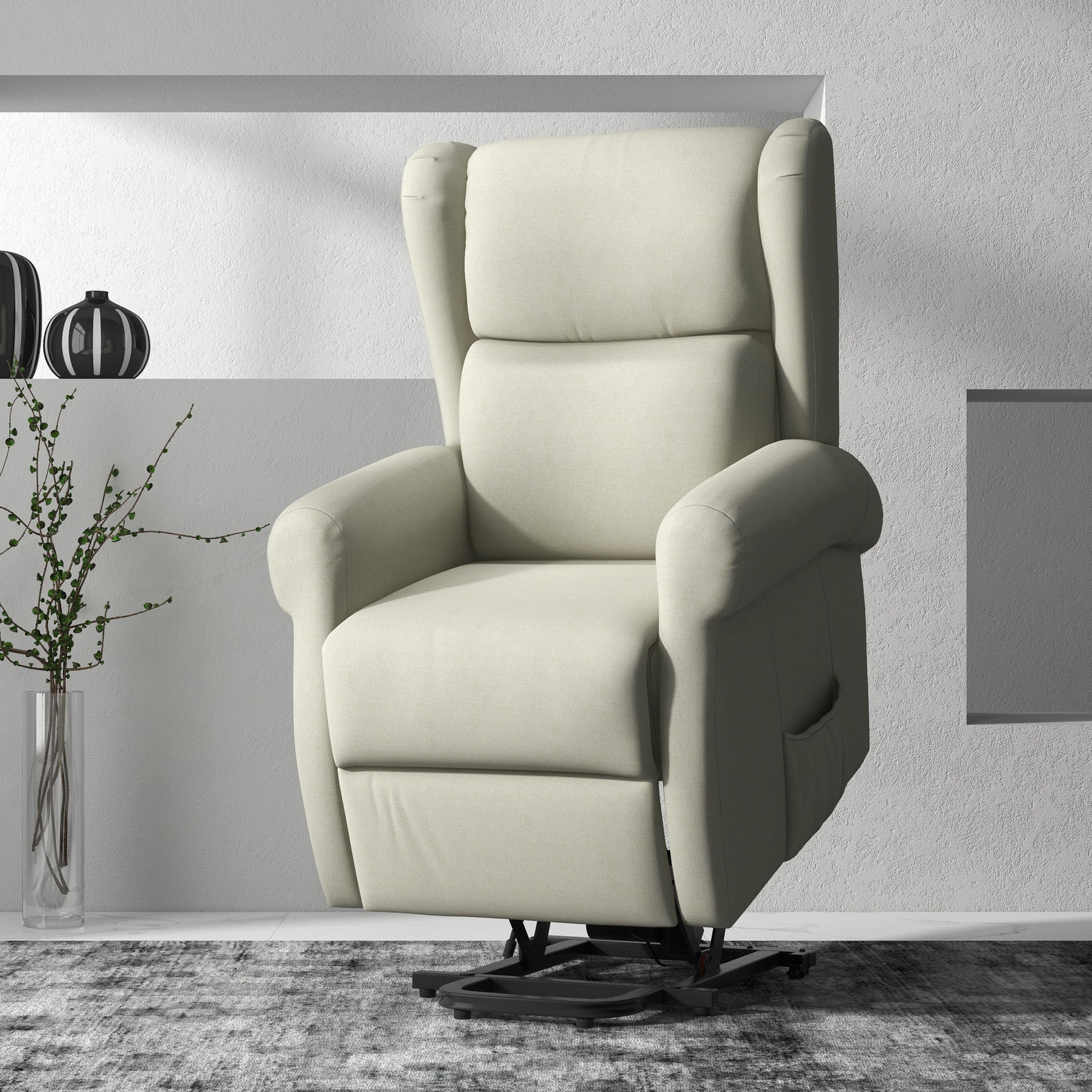 HOMCOM Power Lift Recliner Chair for Elderly, Linen Electric Reclining Chair with Footrest, Remote Control, Side Pockets, Cream White