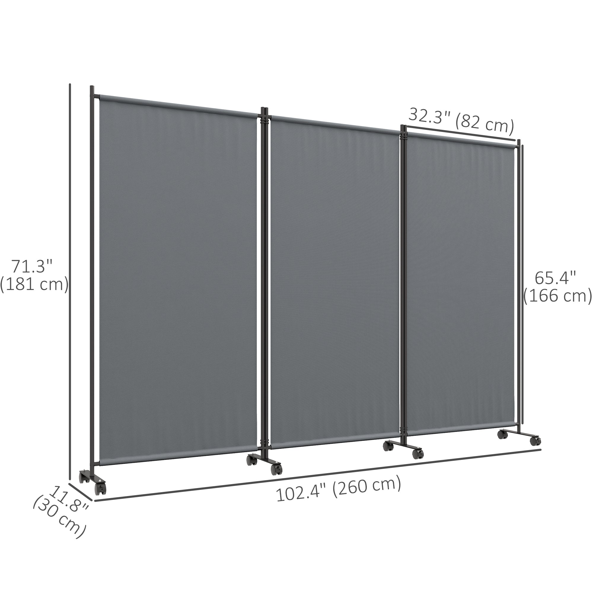 Outsunny 3 Panel Folding Room Divider with Lockable Wheels, 6ft Rolling Privacy Screen, Portable Freestanding Privacy Panel for Garden Backyard Deck Pool Hot Tub, Dark Grey