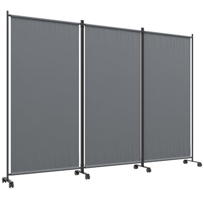 Outsunny 3 Panel Folding Room Divider with Lockable Wheels, 6ft Rolling Privacy Screen, Portable Freestanding Privacy Panel for Garden Backyard Deck Pool Hot Tub, Dark Grey