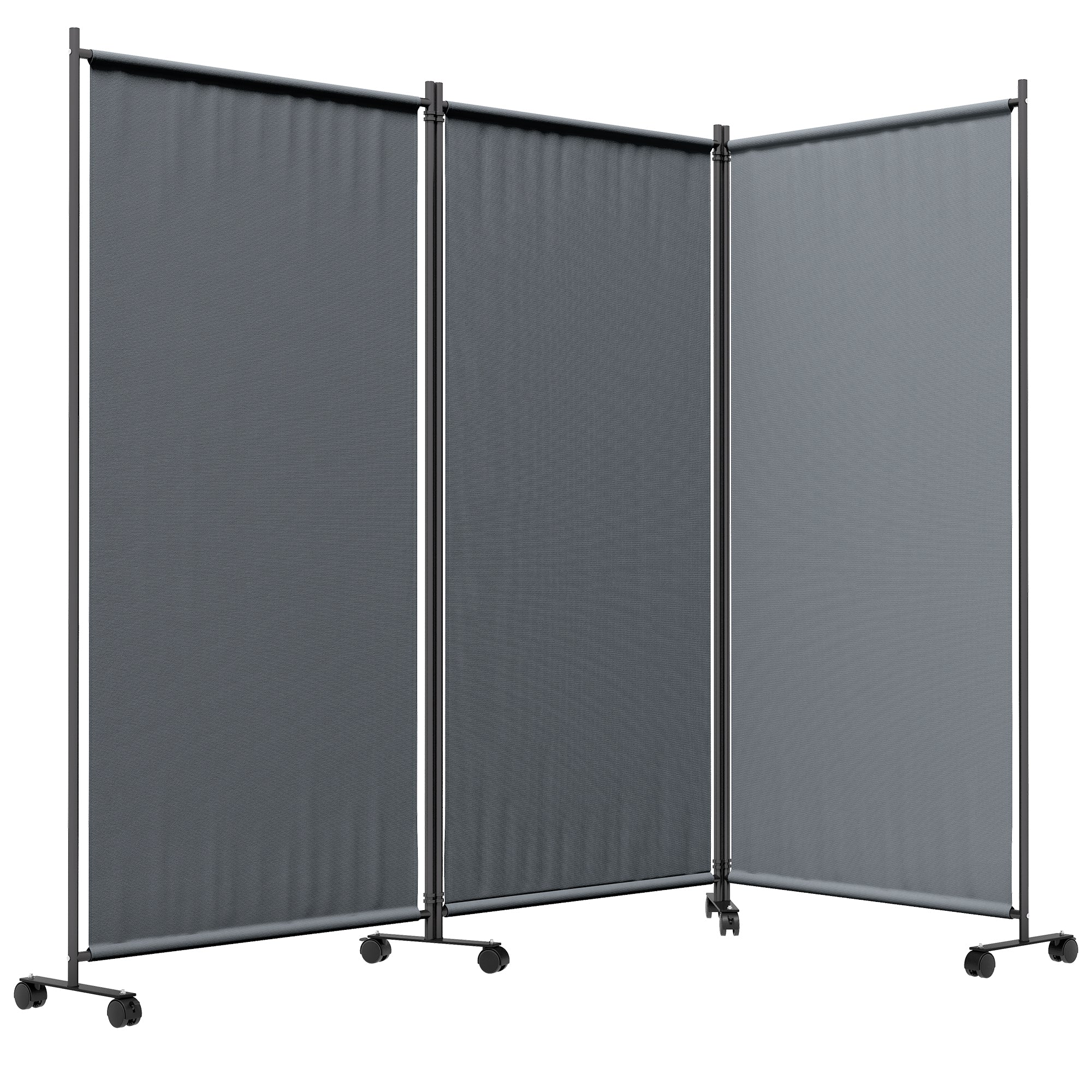 Outsunny 3 Panel Folding Room Divider with Lockable Wheels, 6ft Rolling Privacy Screen, Portable Freestanding Privacy Panel for Garden Backyard Deck Pool Hot Tub, Dark Grey