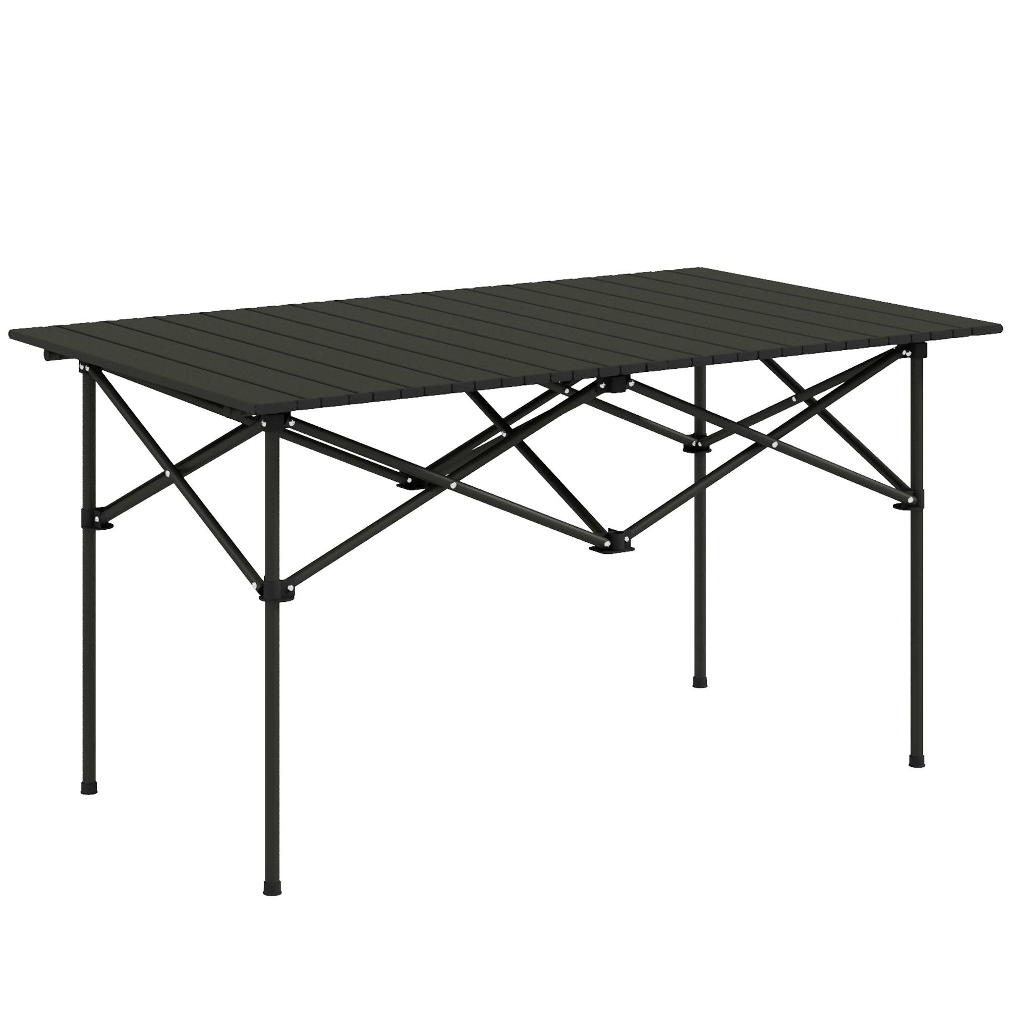 Outsunny Folding Camping Table with Roll up Top and Carry Bag, Portable Picnic Table for Camping, Picnic, Hiking, Beach, BBQ, Black