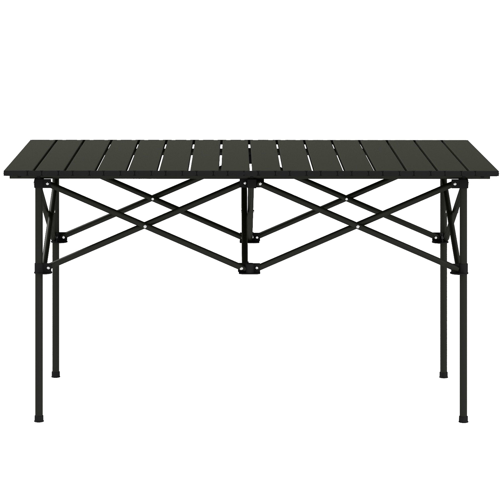 Outsunny Folding Camping Table with Roll up Top and Carry Bag, Portable Picnic Table for Camping, Picnic, Hiking, Beach, BBQ, Black