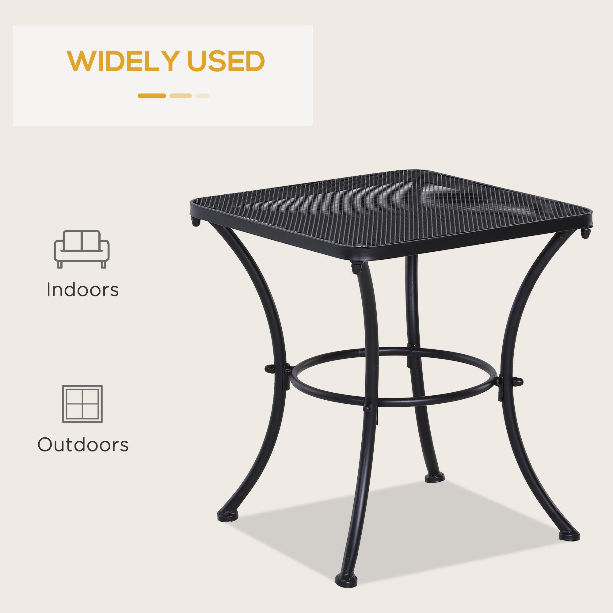 Outsunny 18"x18"x20" Square Garden Metal Bistro Table Outdoor Patio Coffee Side Desk, Black