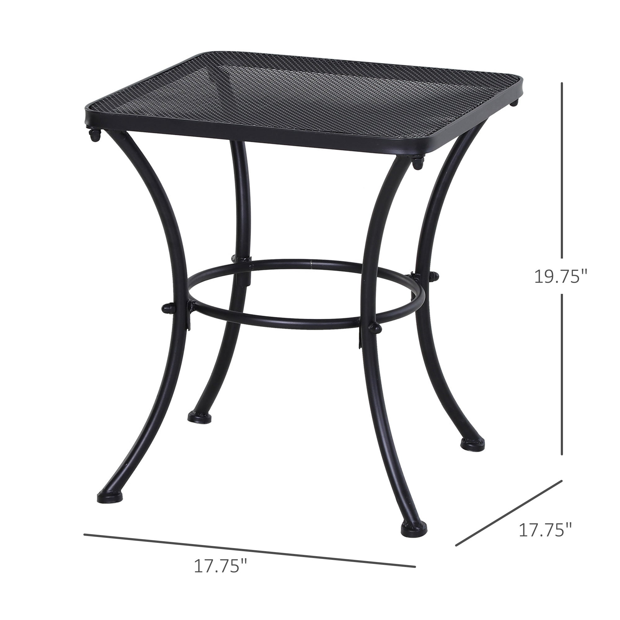 Outsunny 18"x18"x20" Square Garden Metal Bistro Table Outdoor Patio Coffee Side Desk, Black