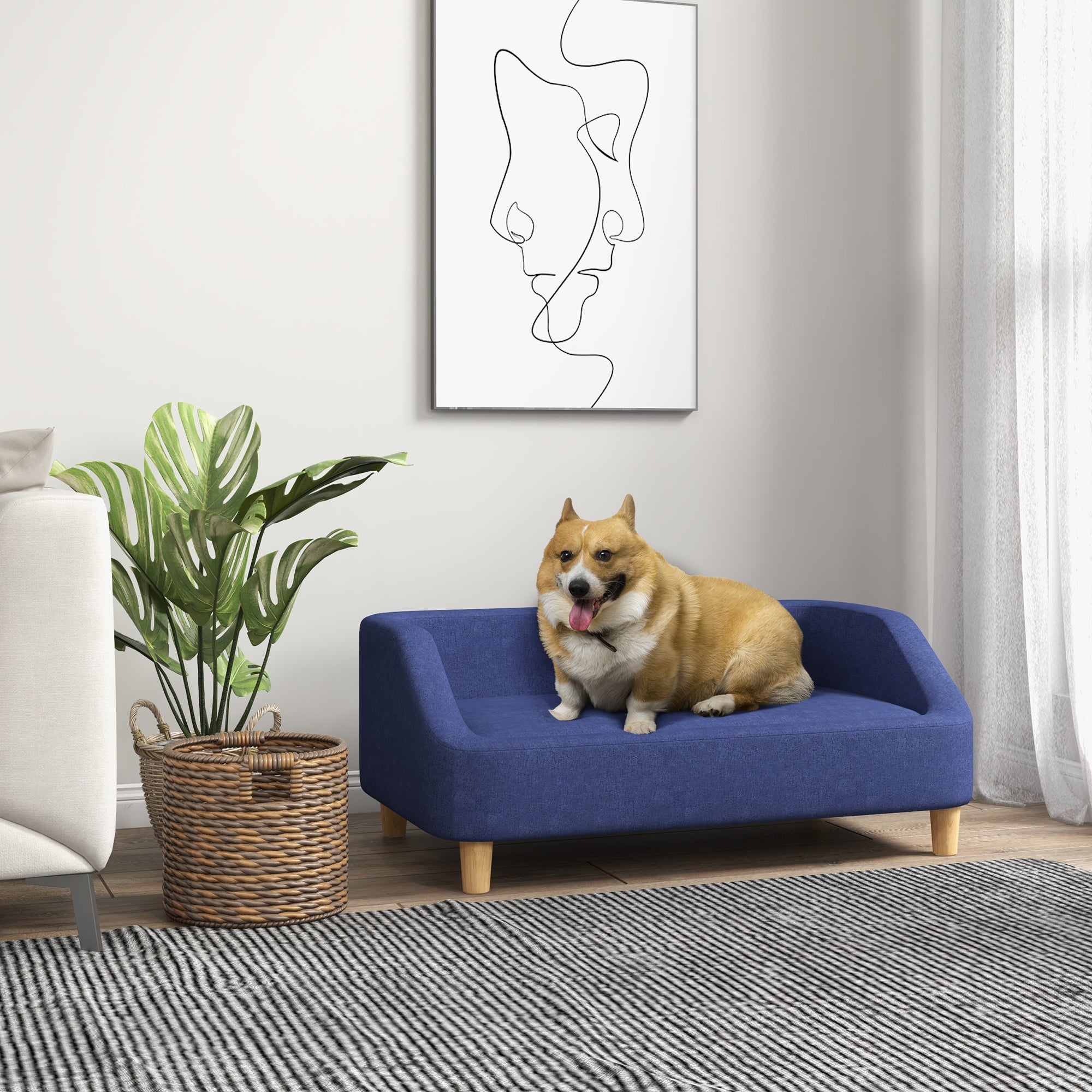 PawHut Dog Sofa Bed, Cat Sofa, Dog Couch w/ Soft Cushion, Removable and Washable Cover, for Small, Medium and Large Dogs, 95 x 63 x 39cm - Blue