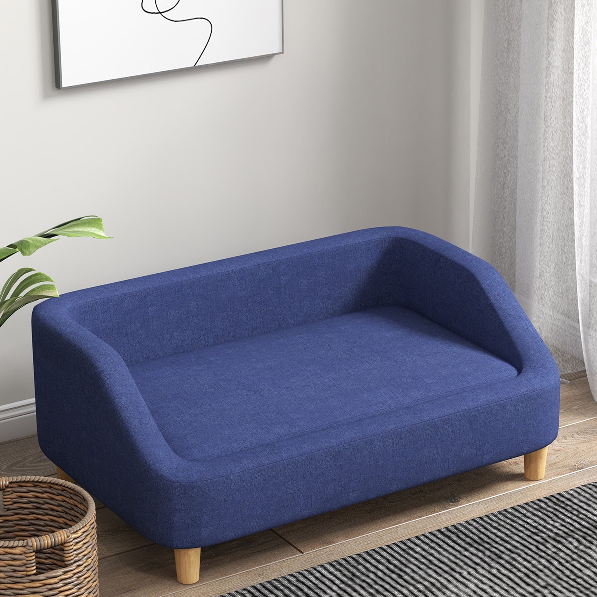 PawHut Dog Sofa Bed, Cat Sofa, Dog Couch w/ Soft Cushion, Removable and Washable Cover, for Small, Medium and Large Dogs, 95 x 63 x 39cm - Blue