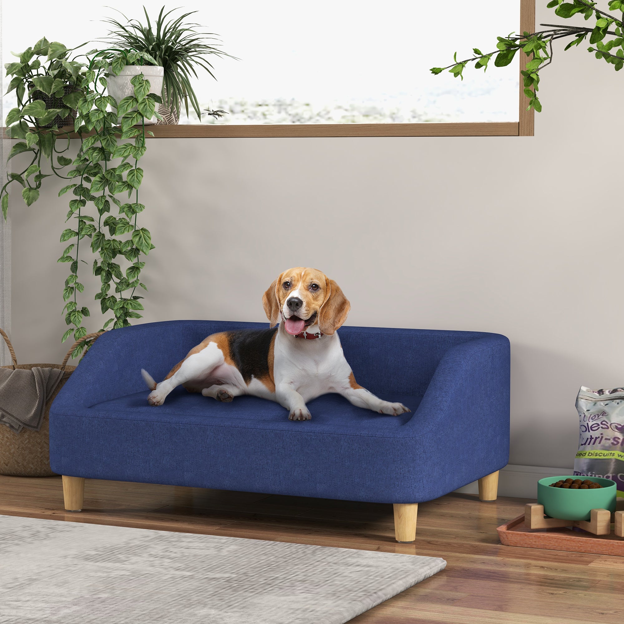 PawHut Dog Sofa Bed, Cat Sofa, Dog Couch w/ Soft Cushion, Removable and Washable Cover, for Small, Medium and Large Dogs, 95 x 63 x 39cm - Blue