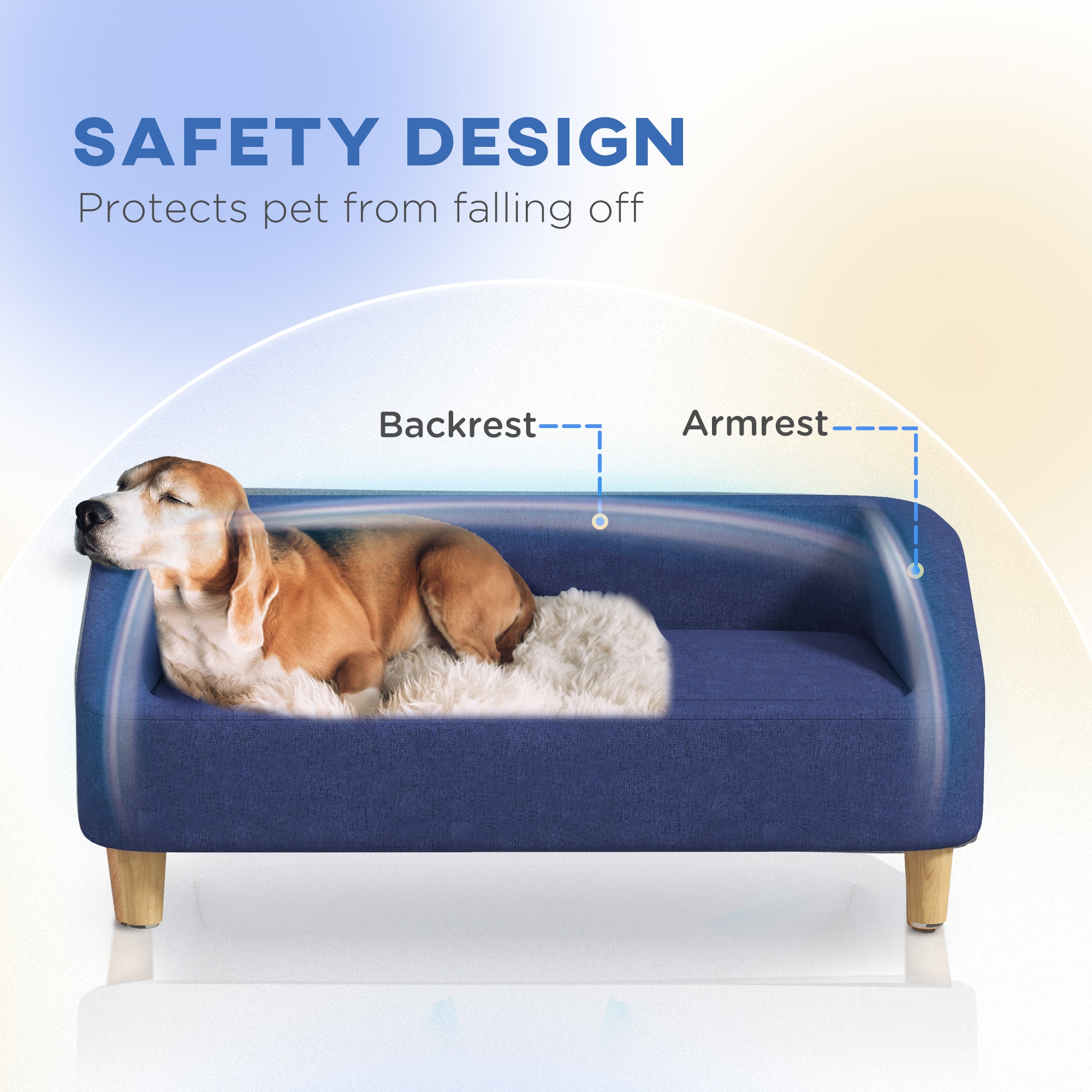 PawHut Dog Sofa Bed, Cat Sofa, Dog Couch w/ Soft Cushion, Removable and Washable Cover, for Small, Medium and Large Dogs, 95 x 63 x 39cm - Blue