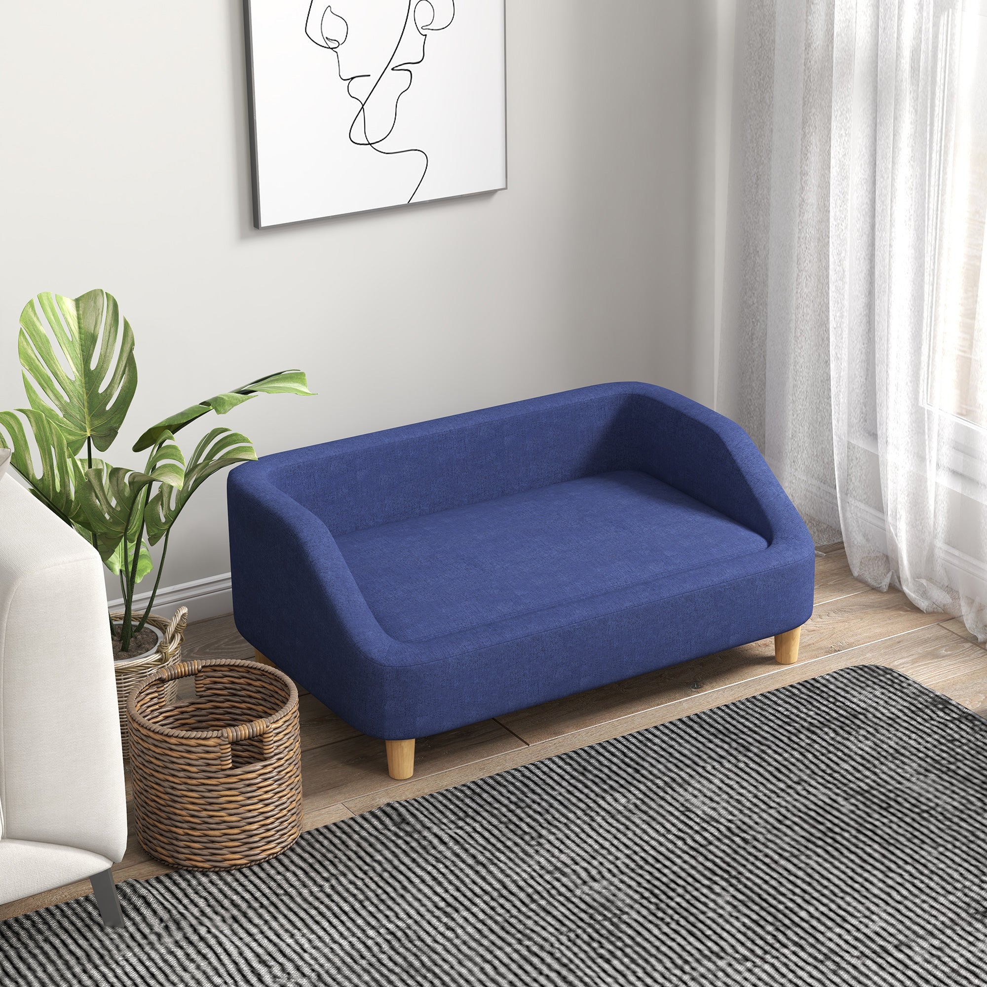 PawHut Dog Sofa Bed, Cat Sofa, Dog Couch w/ Soft Cushion, Removable and Washable Cover, for Small, Medium and Large Dogs, 95 x 63 x 39cm - Blue