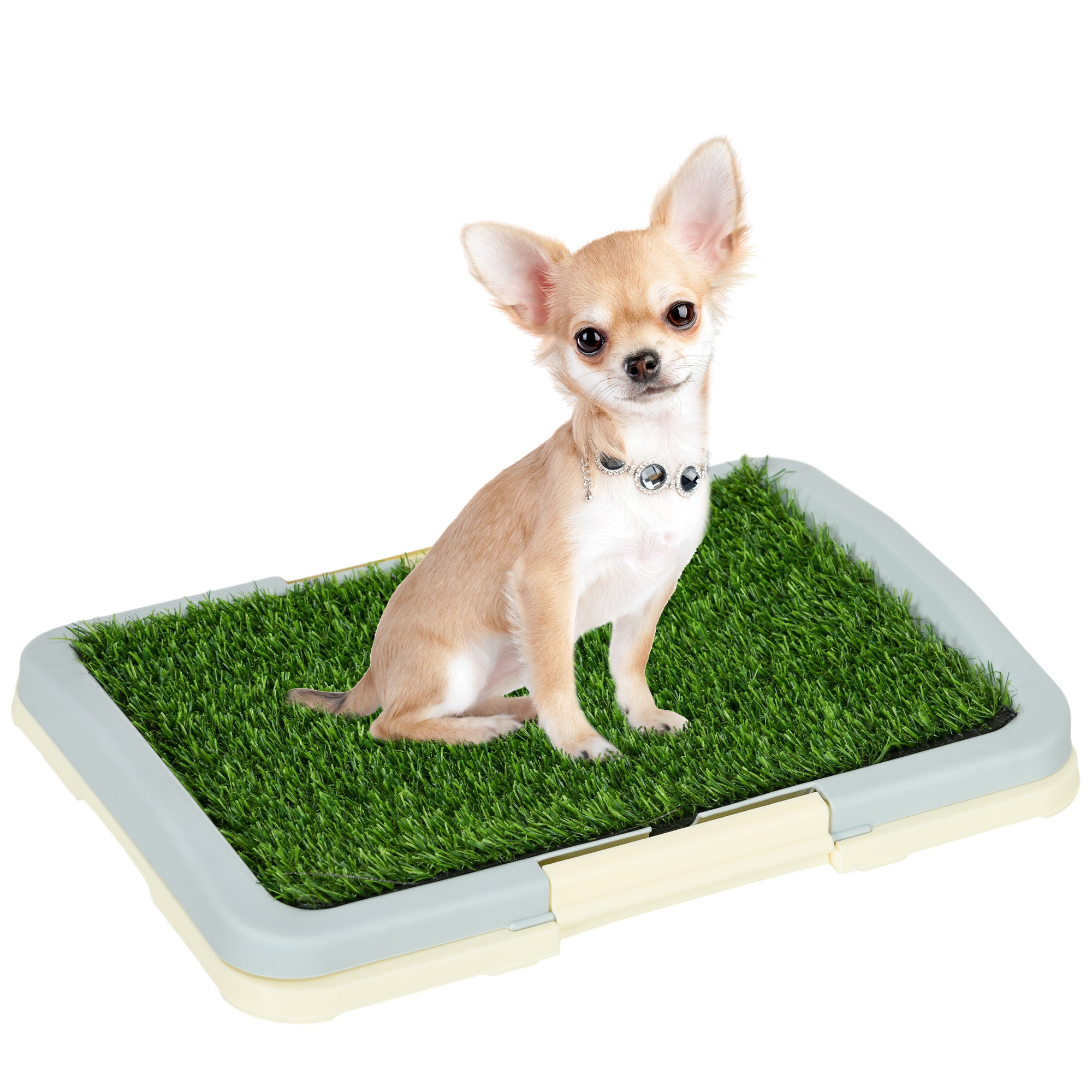 PawHut Dog Toilet, Puppy Training Pad Indoor, Portable Puppy Pad with Artificial Grass, Grid Panel, Tray, 46.5 x 34cm