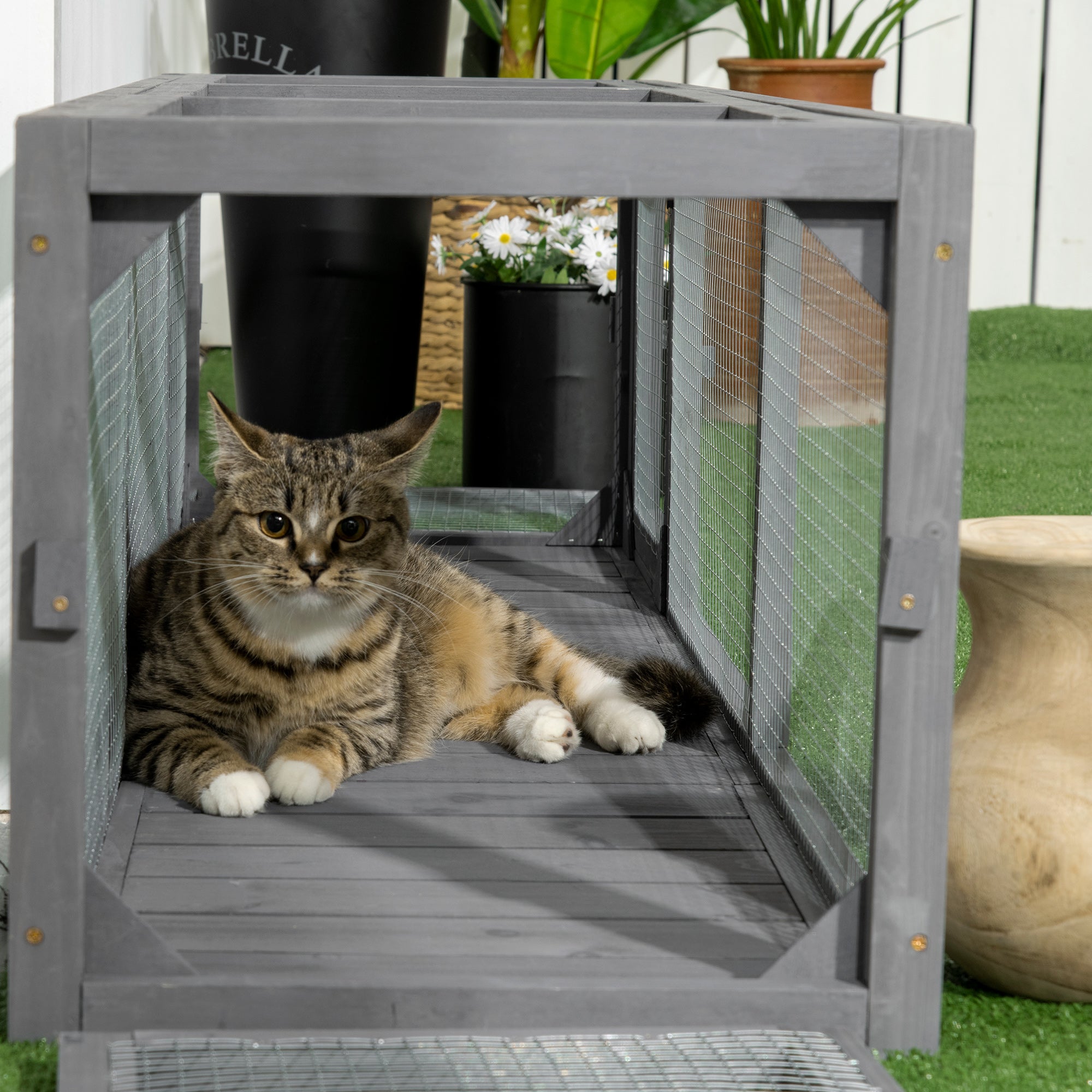 PawHut Large Cat Tunnel 150cm Extra Long Cat Enclosure w/ Multiple Entrances, for Cat, Rabbit, Puppy - Grey