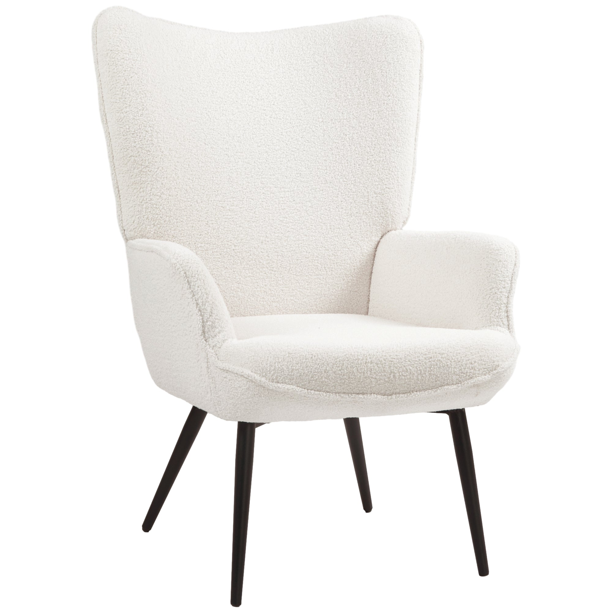 HOMCOM Modern Sherpa Boucle Accent Chair, Upholstered Lounge Chair, Fluffy Armchair for Living Room, Bedroom, Reading Room, Cream White