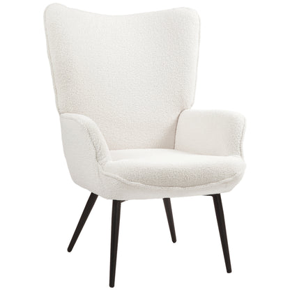 HOMCOM Modern Sherpa Boucle Accent Chair, Upholstered Lounge Chair, Fluffy Armchair for Living Room, Bedroom, Reading Room, Cream White