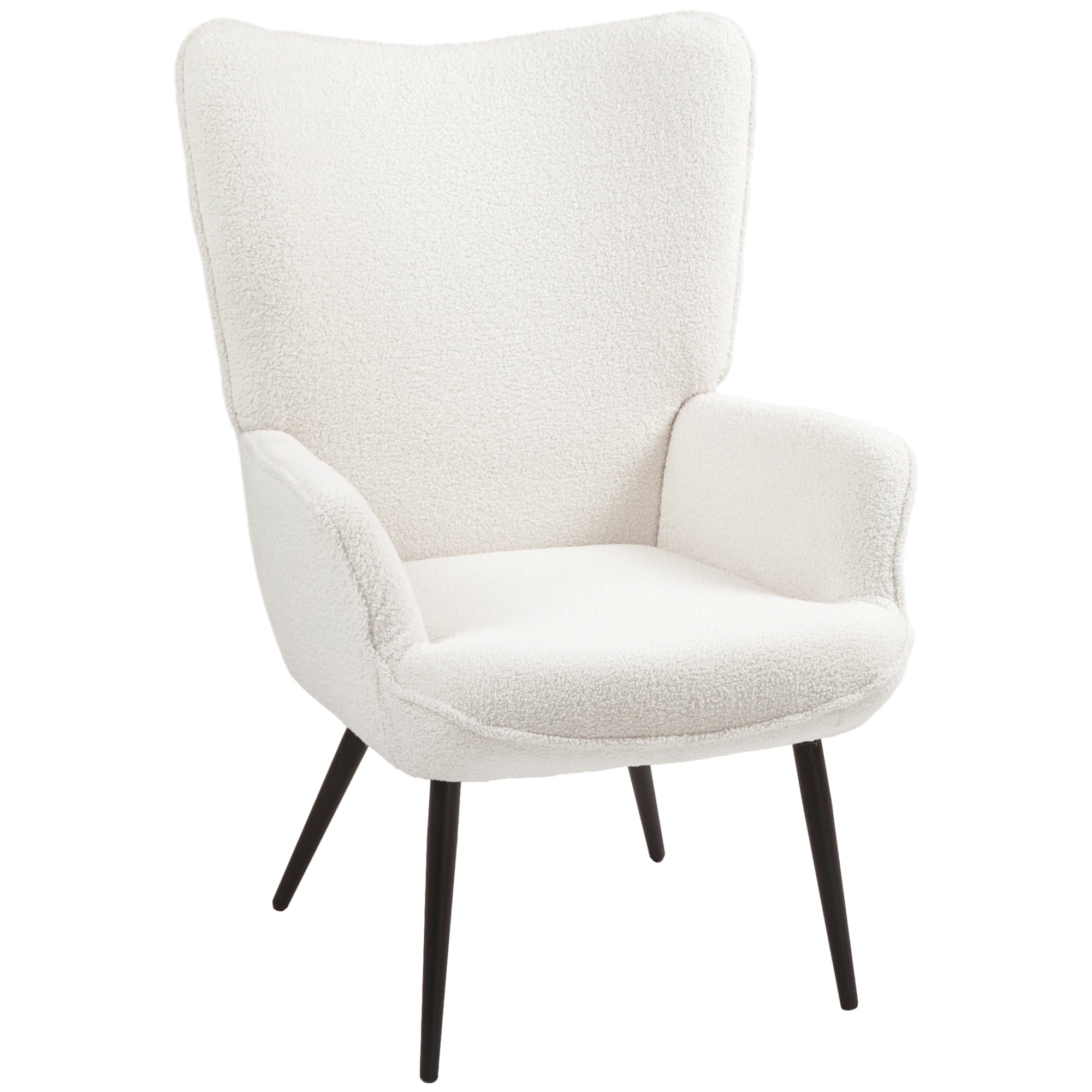 HOMCOM Modern Sherpa Boucle Accent Chair, Upholstered Lounge Chair, Fluffy Armchair for Living Room, Bedroom, Reading Room, Cream White