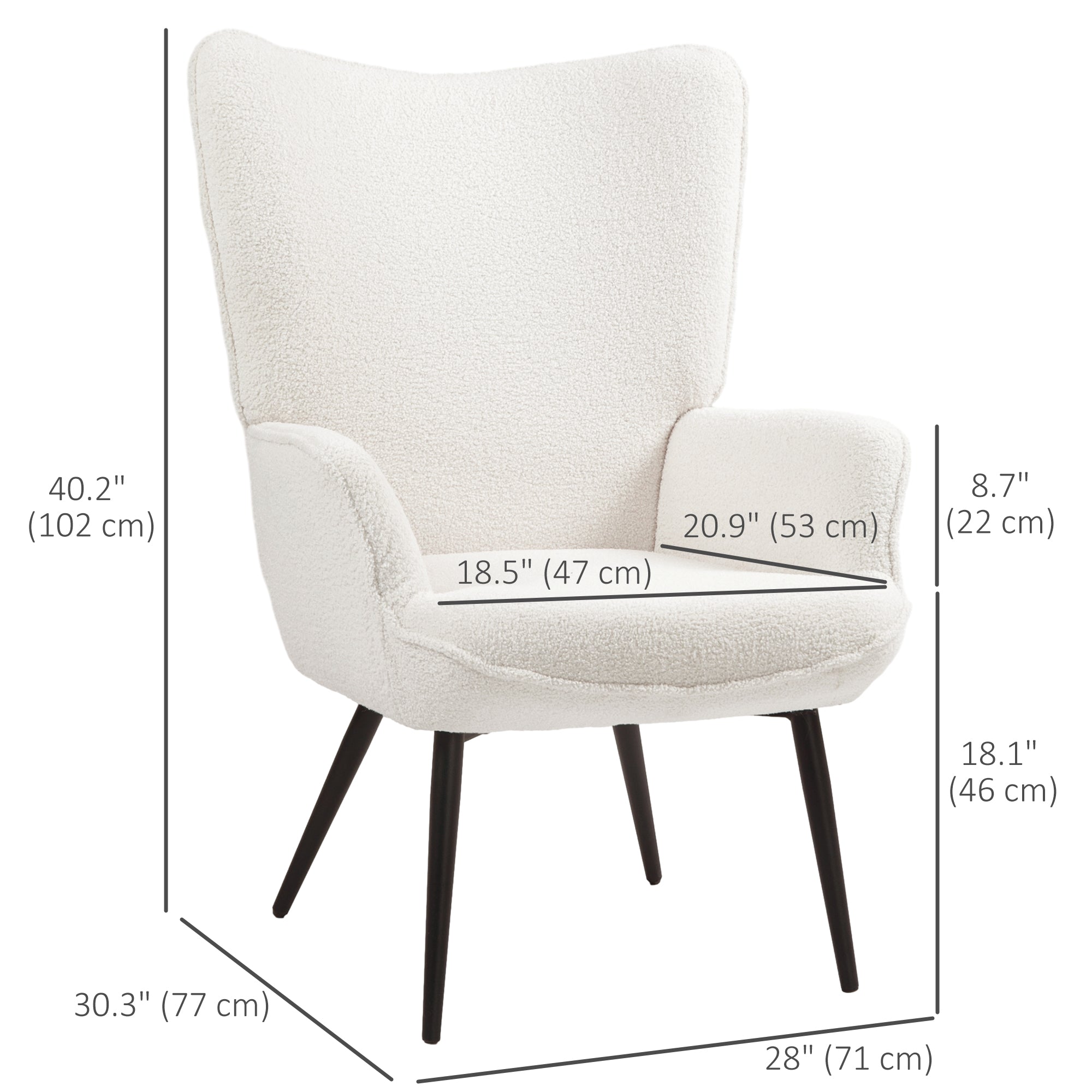 HOMCOM Modern Sherpa Boucle Accent Chair, Upholstered Lounge Chair, Fluffy Armchair for Living Room, Bedroom, Reading Room, Cream White
