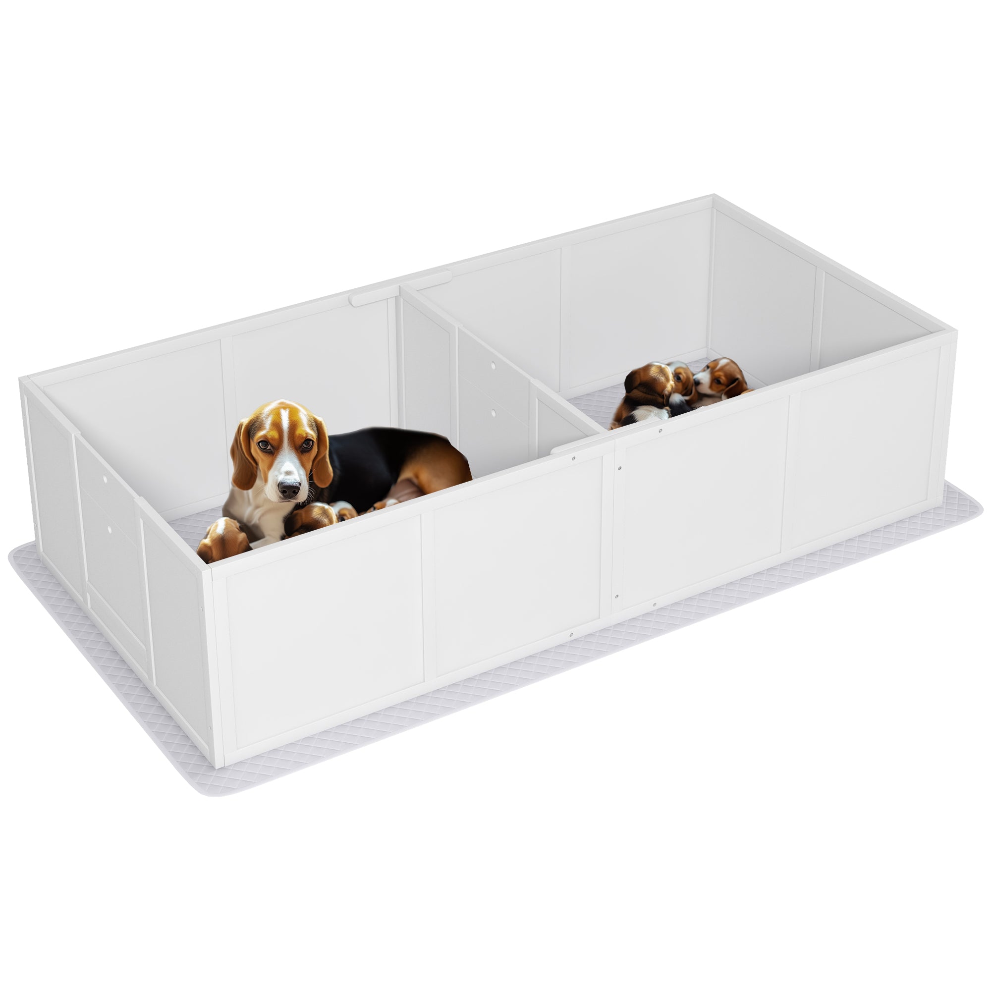PawHut Whelping Box for Dogs and Puppies, Dog Whelping Box with Washable Waterproof Pee Pad & Adjustable Door for Medium and Small Dogs, White, 77" x 38" x 19"