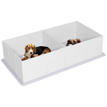 PawHut Whelping Box for Dogs and Puppies, Dog Whelping Box with Washable Waterproof Pee Pad & Adjustable Door for Medium and Small Dogs, White, 77" x 38" x 19"