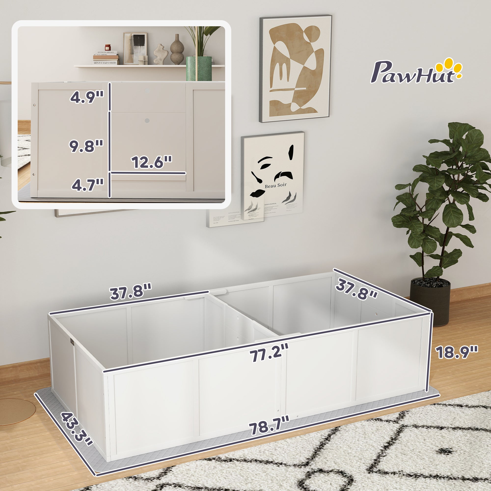 PawHut Whelping Box for Dogs and Puppies, Dog Whelping Box with Washable Waterproof Pee Pad & Adjustable Door for Medium and Small Dogs, White, 77" x 38" x 19"