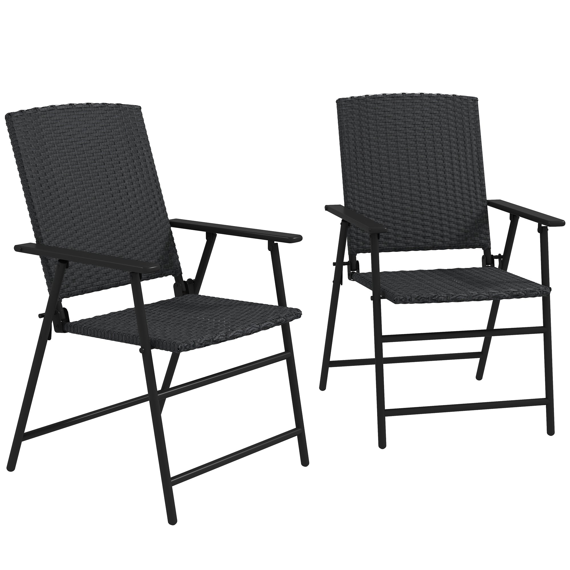 Outsunny Outdoor Wicker Dining Chair Set of 2, 2 Pieces Rattan Foldable Chair with Steel Frame for Garden, Backyard, Porch, Black