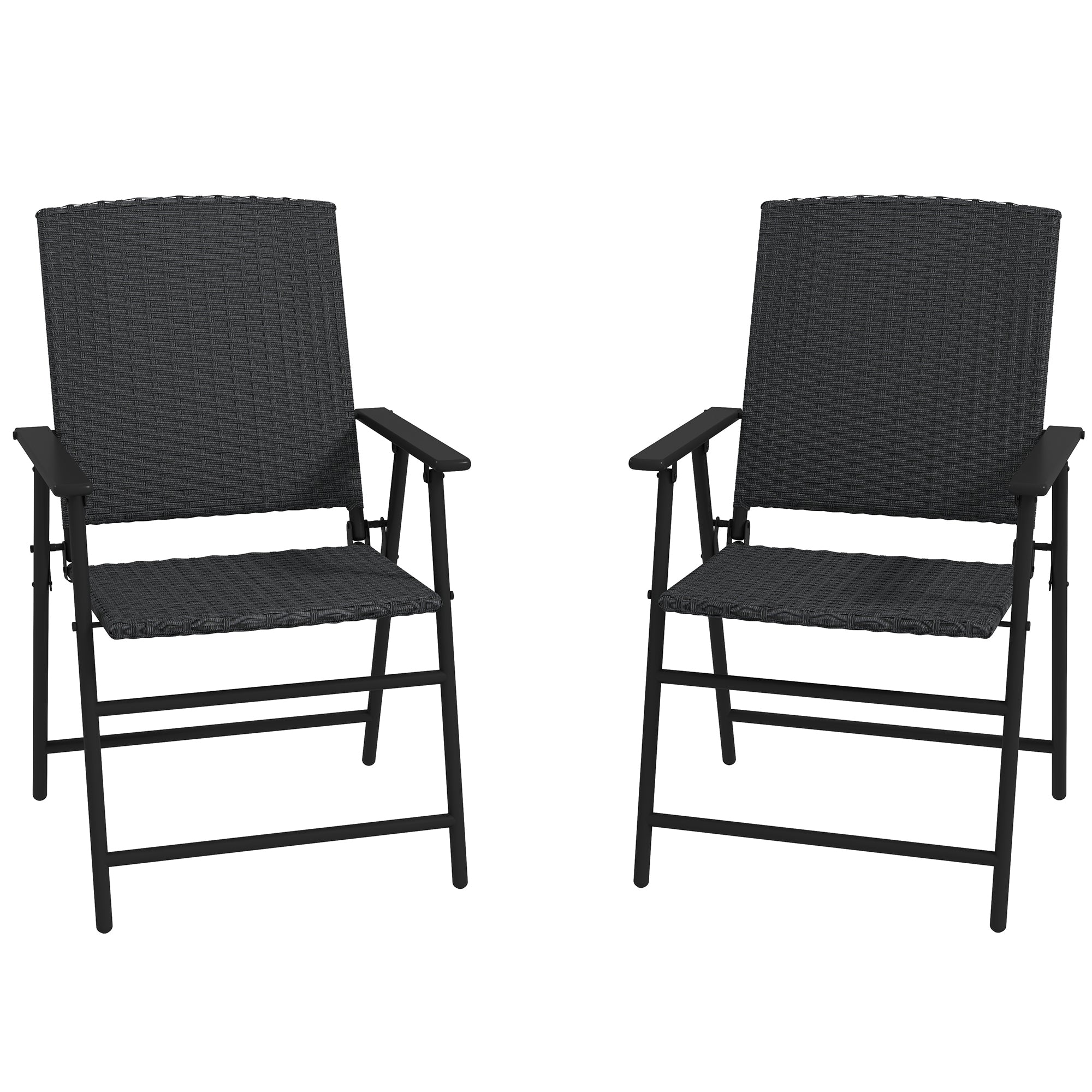 Outsunny Outdoor Wicker Dining Chair Set of 2, 2 Pieces Rattan Foldable Chair with Steel Frame for Garden, Backyard, Porch, Black