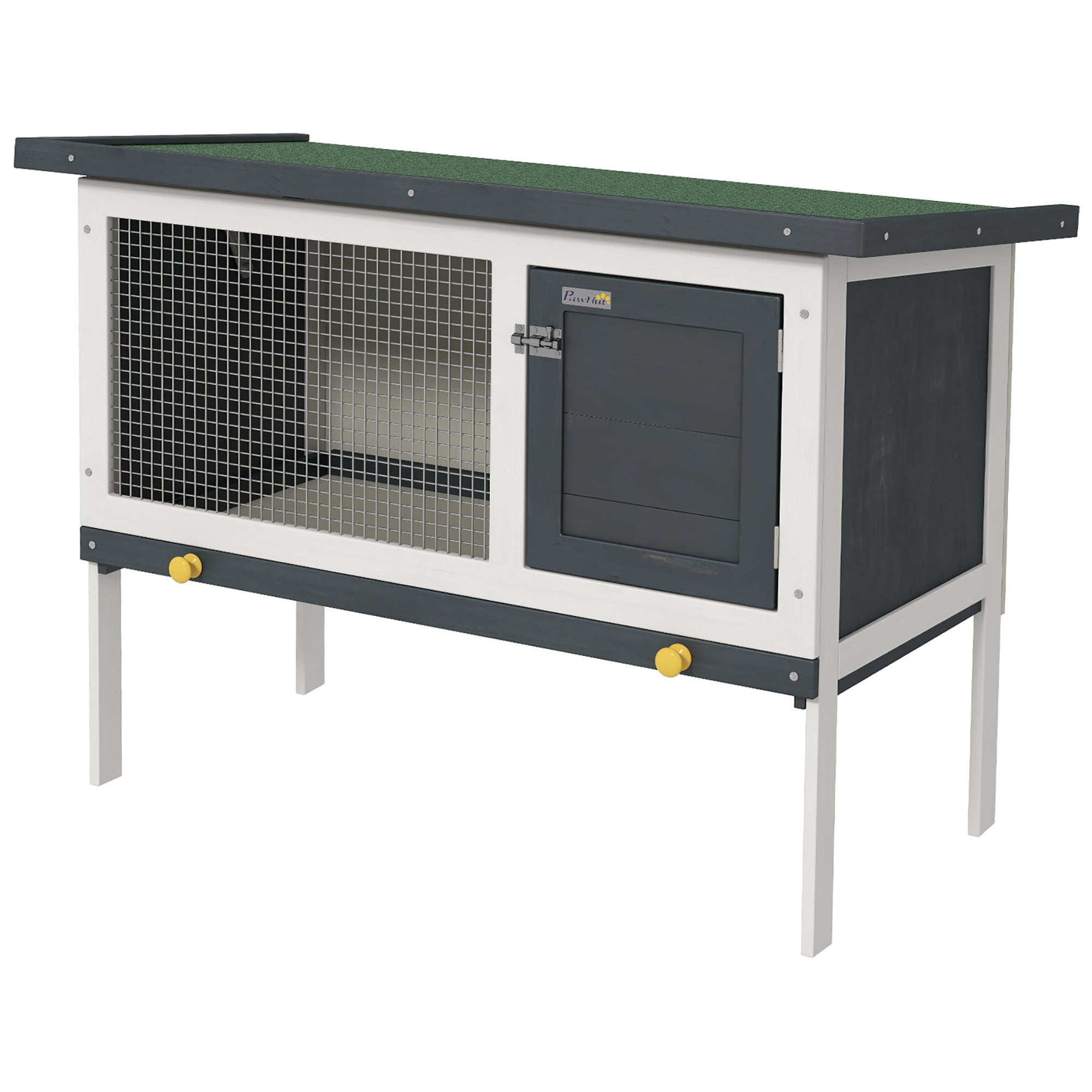 PawHut Wooden Rabbit Hutch Guinea Pig Hutch Bunny Cage Small Animal Habitat Openable Asphalt Roof for Outdoor Use 90 x 45 x 65 cm