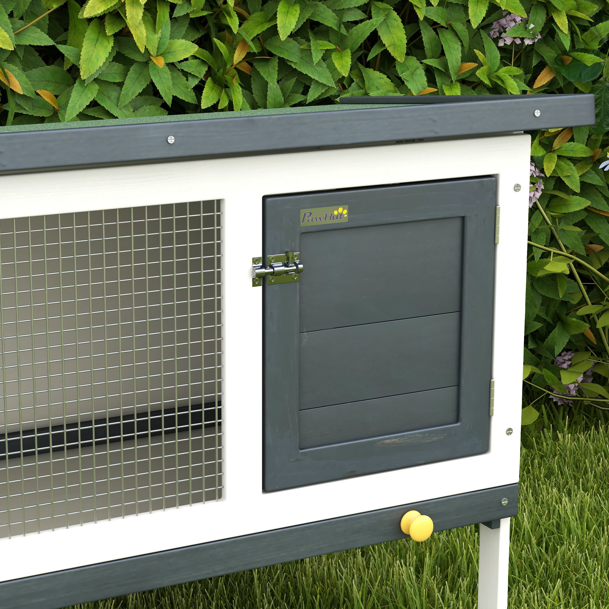 PawHut Wooden Rabbit Hutch, Bunny Cage, Guinea Pig House with Pull-Out Tray, and Openable Asphalt Roof for Outdoor, Black