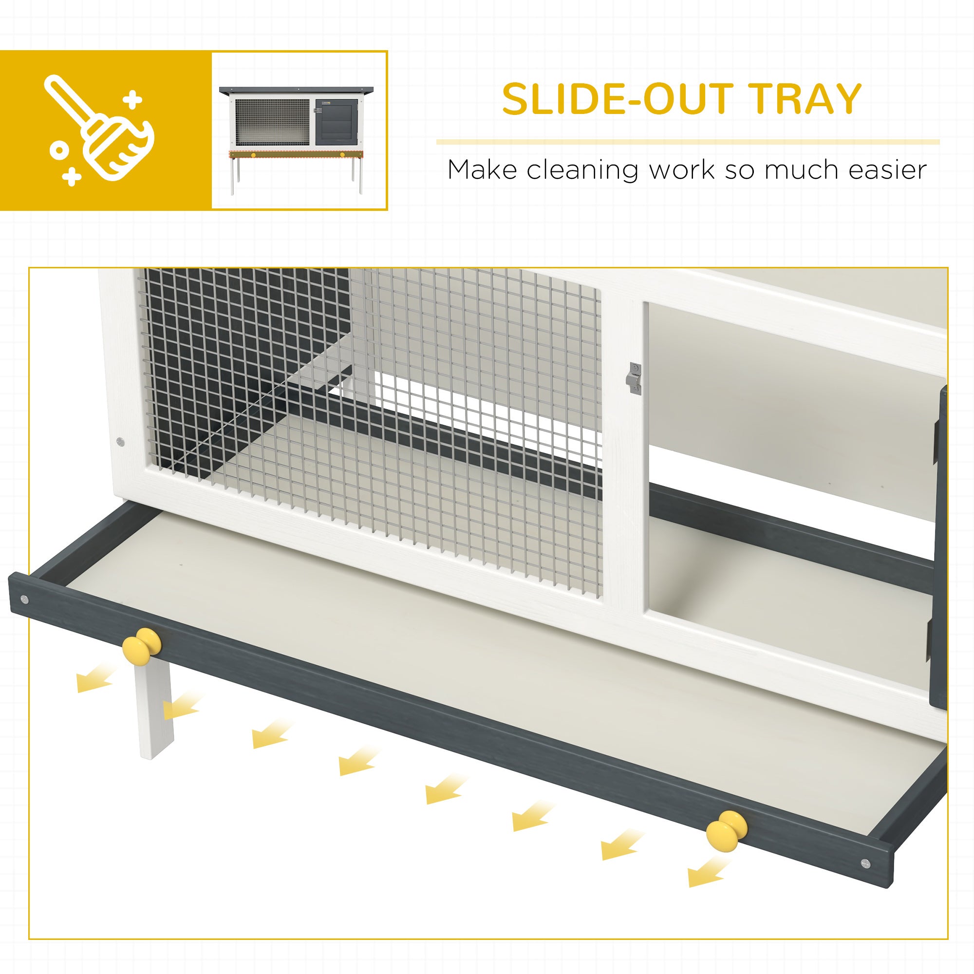 PawHut Wooden Rabbit Hutch, Bunny Cage, Guinea Pig House with Pull-Out Tray, and Openable Asphalt Roof for Outdoor, Black