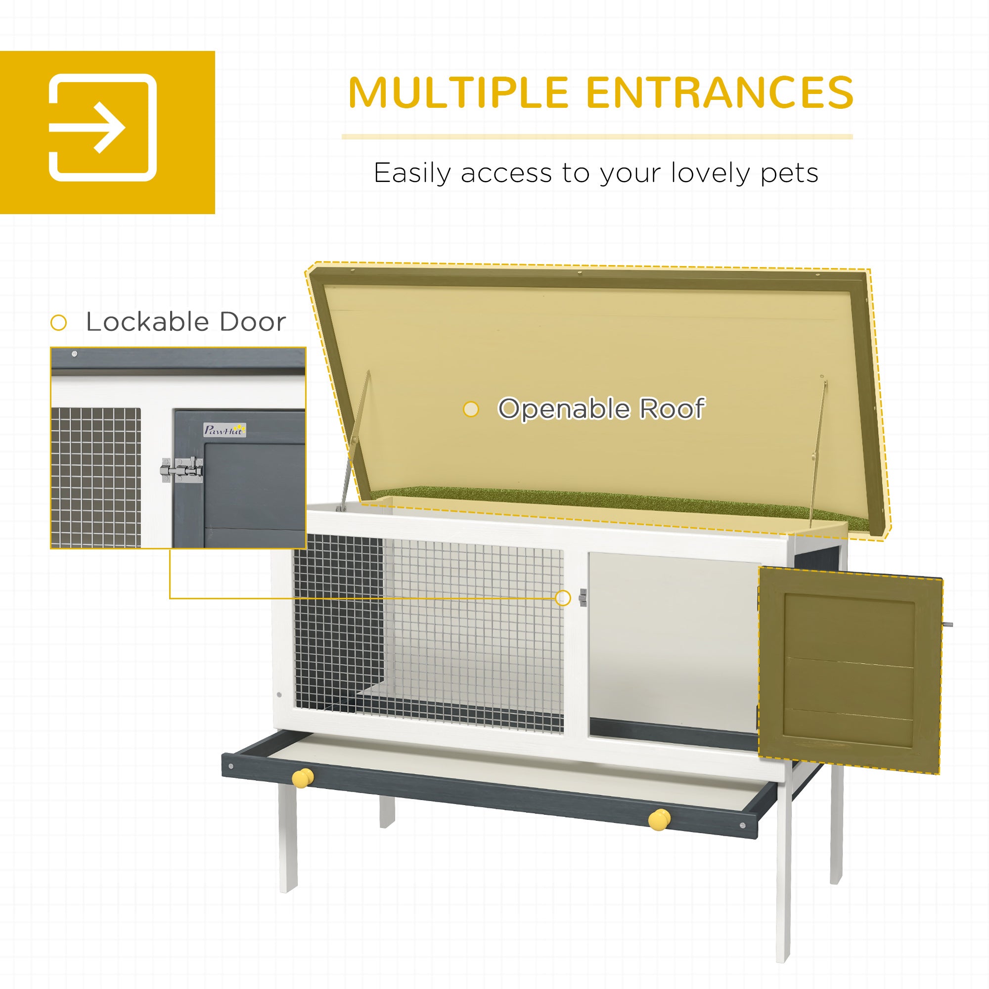 PawHut Wooden Rabbit Hutch, Bunny Cage, Guinea Pig House with Pull-Out Tray, and Openable Asphalt Roof for Outdoor, Black