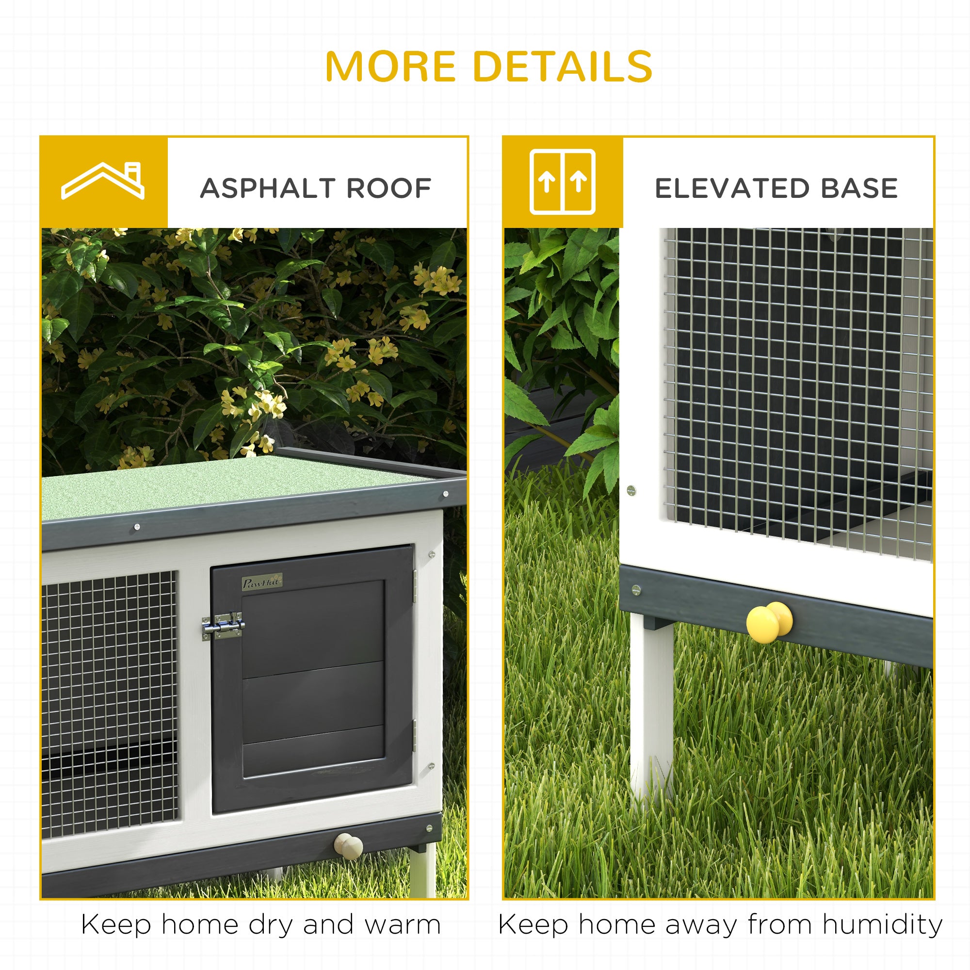 PawHut Wooden Rabbit Hutch, Bunny Cage, Guinea Pig House with Pull-Out Tray, and Openable Asphalt Roof for Outdoor, Black