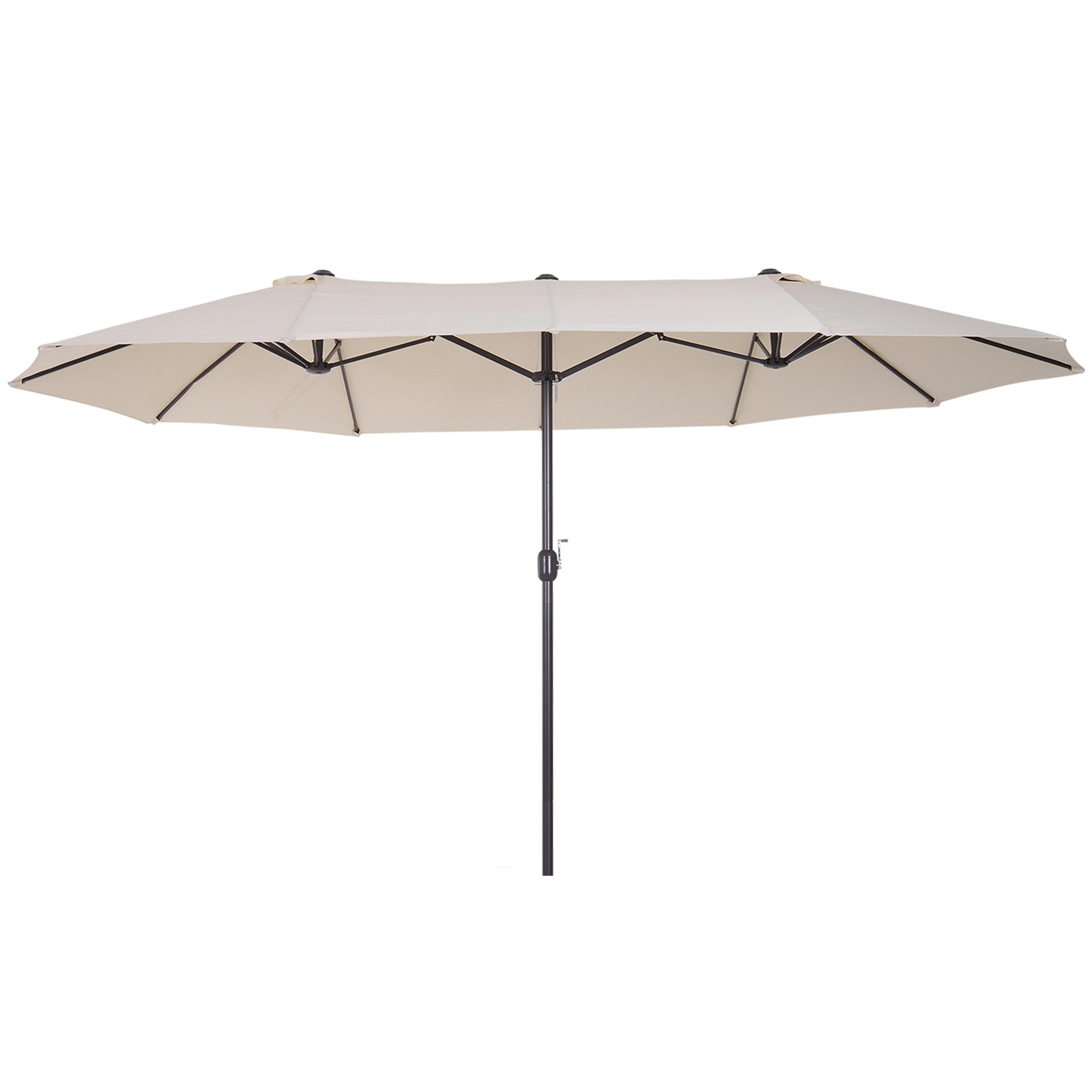 Outsunny 15ft Double-sided Patio Umbrella with Twin Canopy, Extra Large Outdoor Parasol with Crank for Pool, Deck, Market, Beige