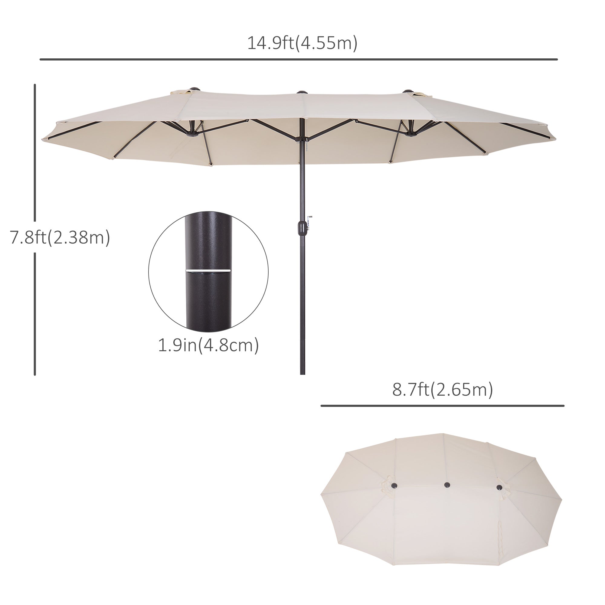 Outsunny 15ft Double-sided Patio Umbrella with Twin Canopy, Extra Large Outdoor Parasol with Crank for Pool, Deck, Market, Beige