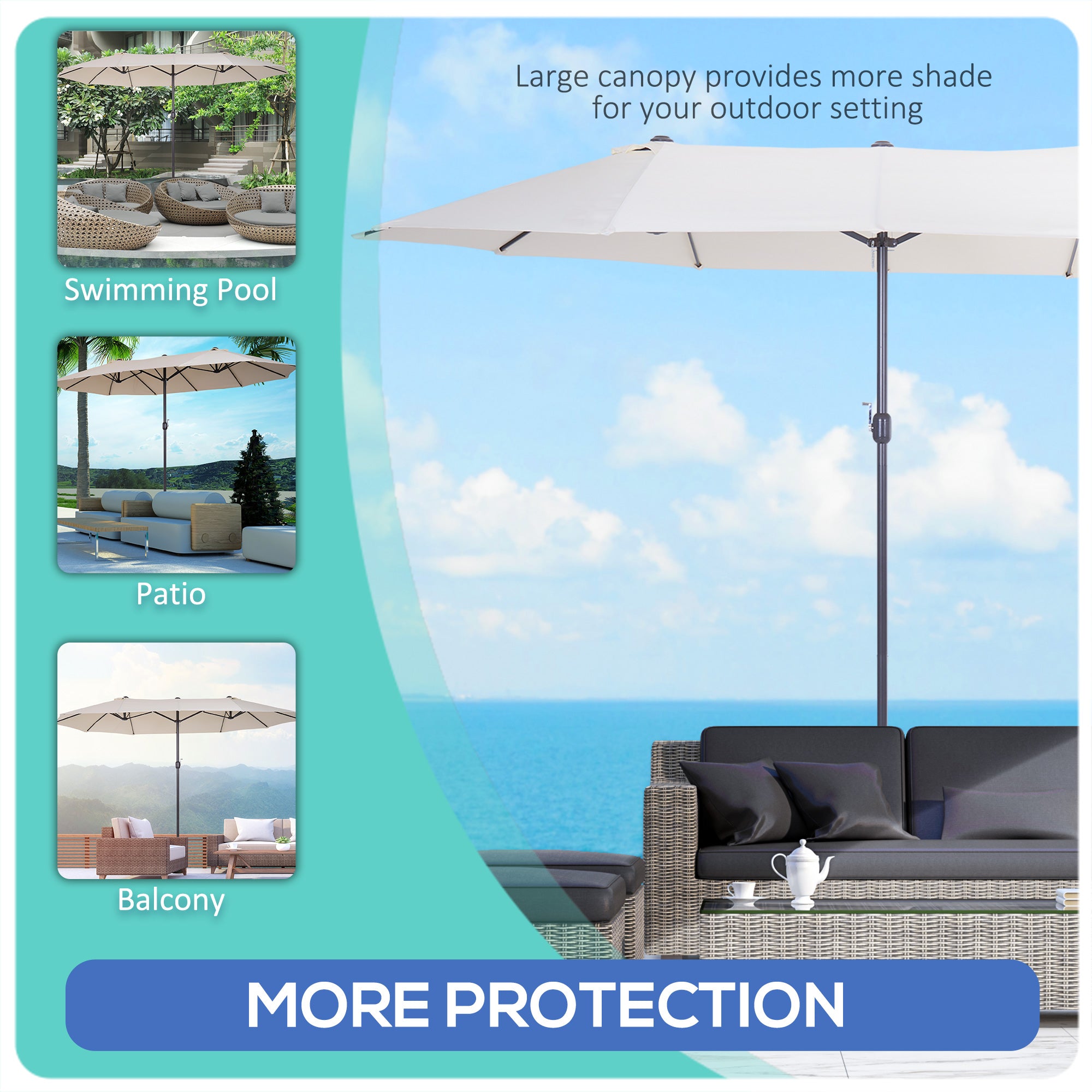 Outsunny 15ft Double-sided Patio Umbrella with Twin Canopy, Extra Large Outdoor Parasol with Crank for Pool, Deck, Market, Beige