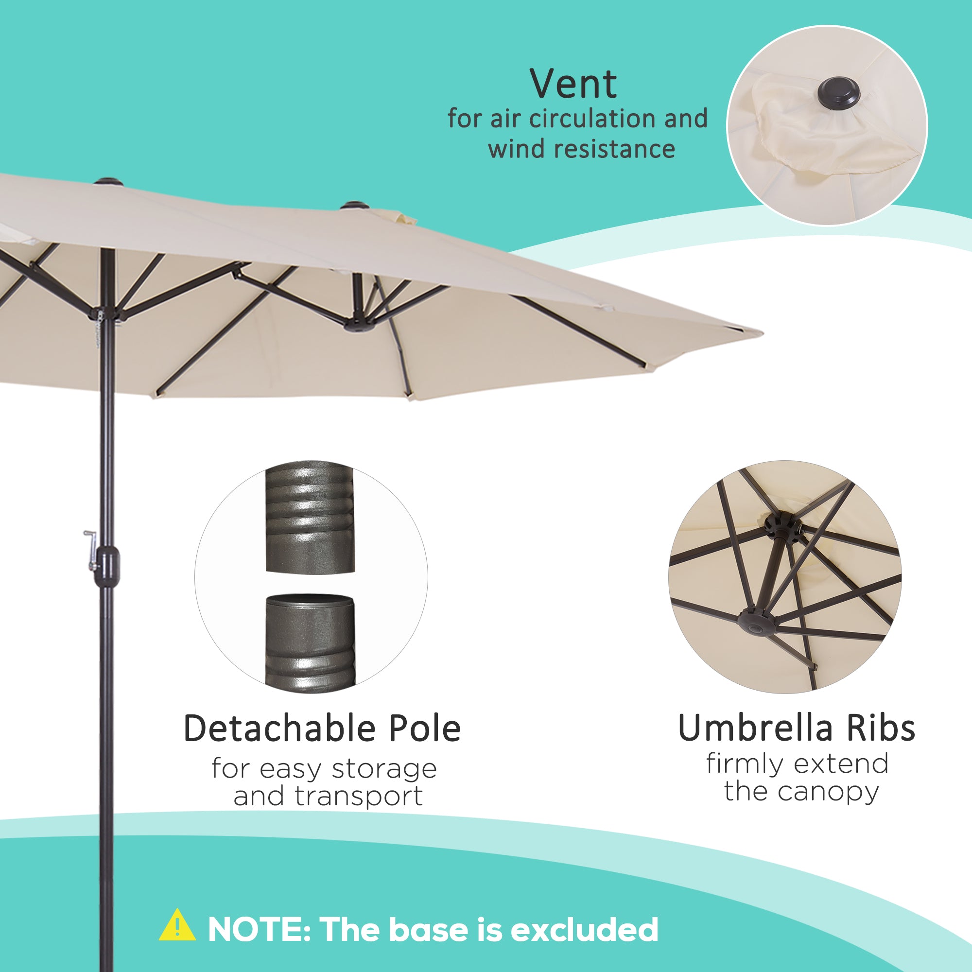 Outsunny 15ft Double-sided Patio Umbrella with Twin Canopy, Extra Large Outdoor Parasol with Crank for Pool, Deck, Market, Beige