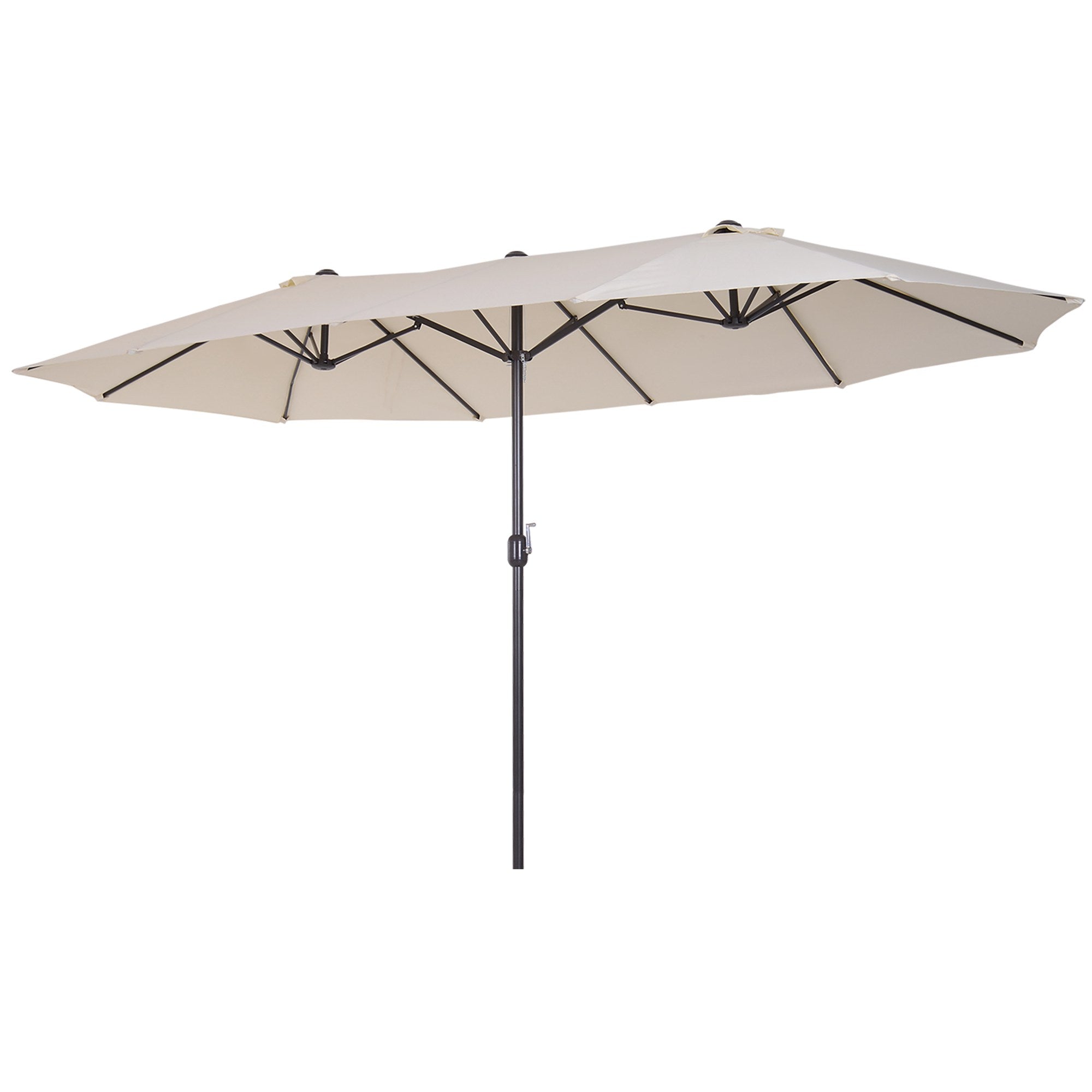 Outsunny 15ft Double-sided Patio Umbrella with Twin Canopy, Extra Large Outdoor Parasol with Crank for Pool, Deck, Market, Beige