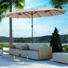 Outsunny 15ft Double-sided Patio Umbrella with Twin Canopy, Extra Large Outdoor Parasol with Crank for Pool, Deck, Market, Beige