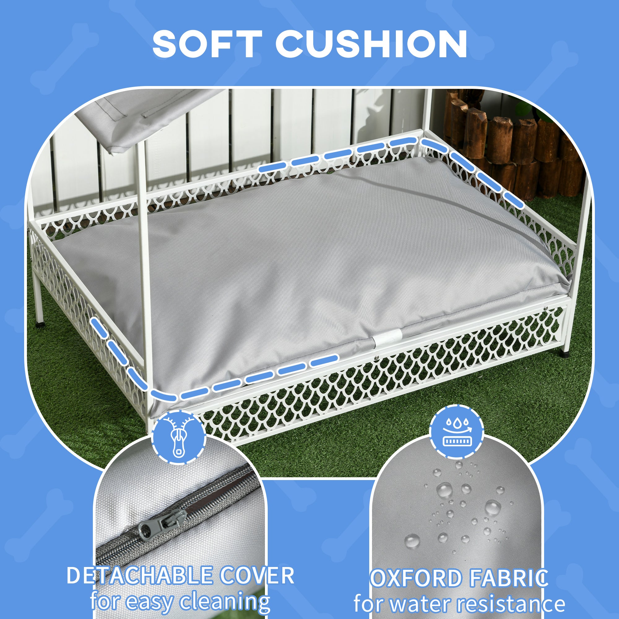 PawHut Raised Dog Bed with Water-Resistant Sun Canopy, Elevated Dog Bed  with Soft Cushion, for Indoor, Outdoor, Small and Medium Dogs - Grey