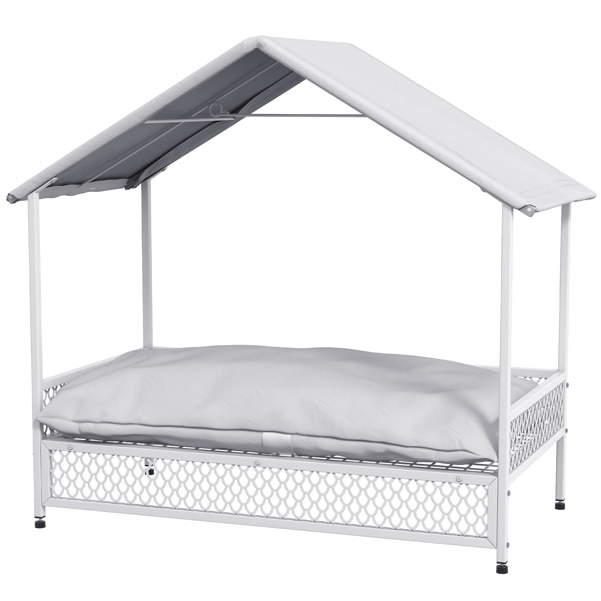 PawHut Raised Dog Bed with Water-Resistant Sun Canopy, Elevated Dog Bed  with Soft Cushion, for Indoor, Outdoor, Small and Medium Dogs - Grey