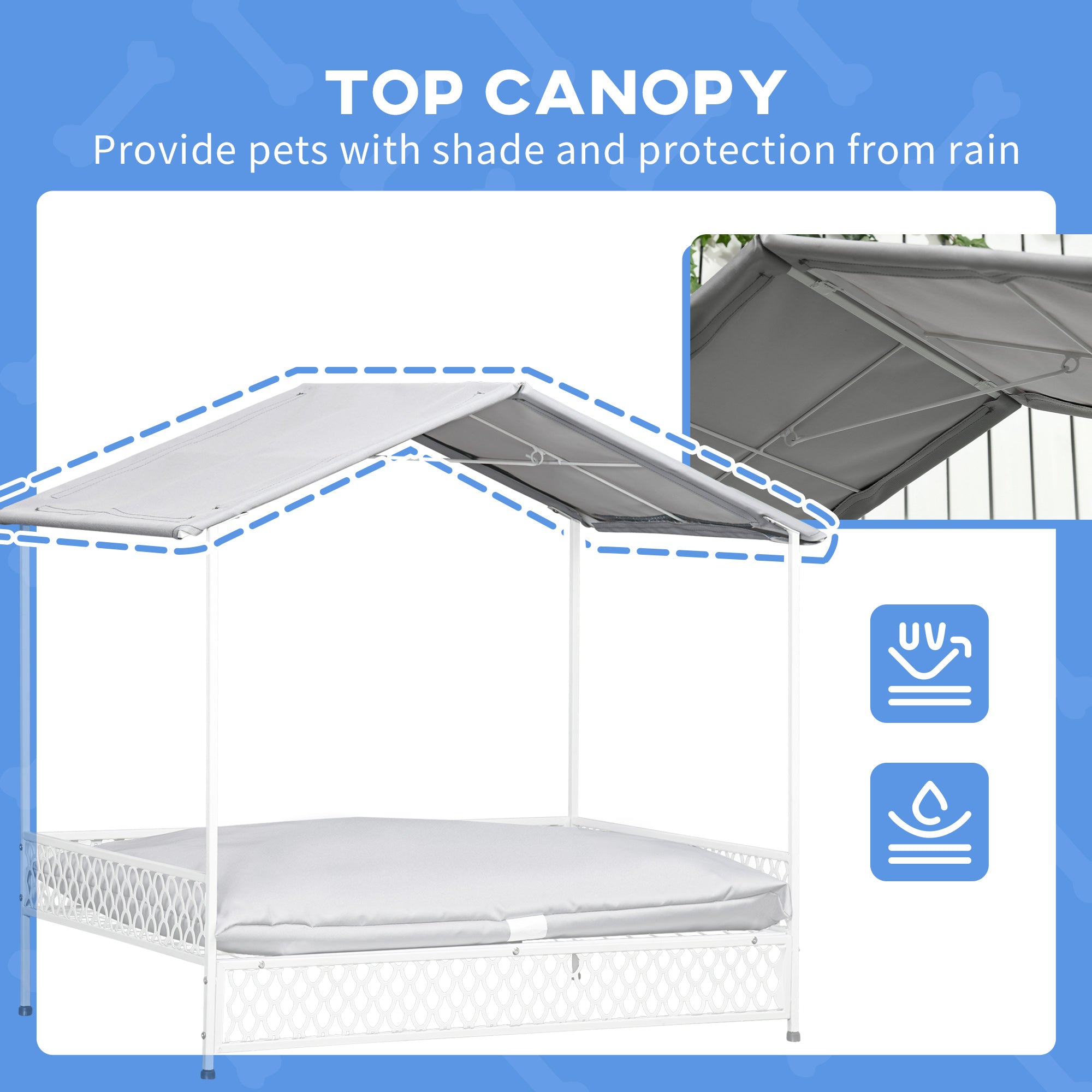 PawHut Raised Dog Bed with Water-Resistant Sun Canopy, Elevated Dog Bed  with Soft Cushion, for Indoor, Outdoor, Small and Medium Dogs - Grey