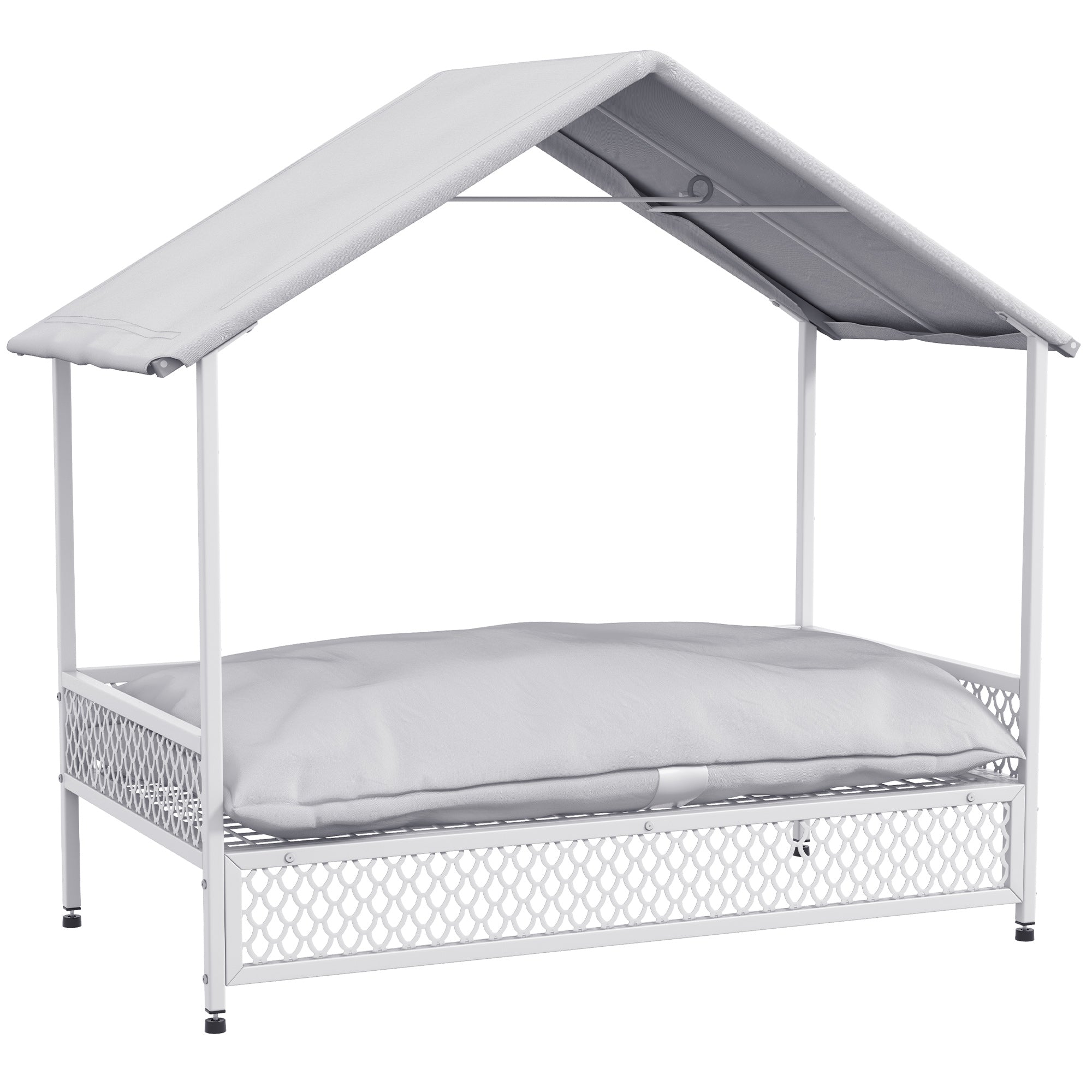 PawHut Raised Dog Bed with Water-Resistant Sun Canopy, Elevated Dog Bed  with Soft Cushion, for Indoor, Outdoor, Small and Medium Dogs - Grey