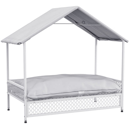 PawHut Raised Dog Bed with Water-Resistant Sun Canopy, Elevated Dog Bed  with Soft Cushion, for Indoor, Outdoor, Small and Medium Dogs - Grey